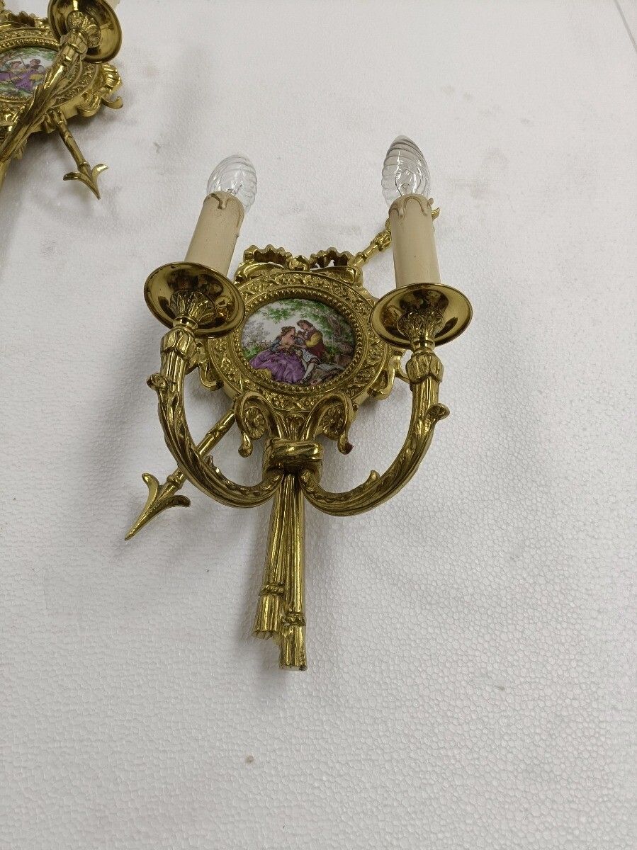 photo furniture Gorgeous Pair Of Wall Sconces Lights Lamps Bronze Medallions Limoges Fragonard W
