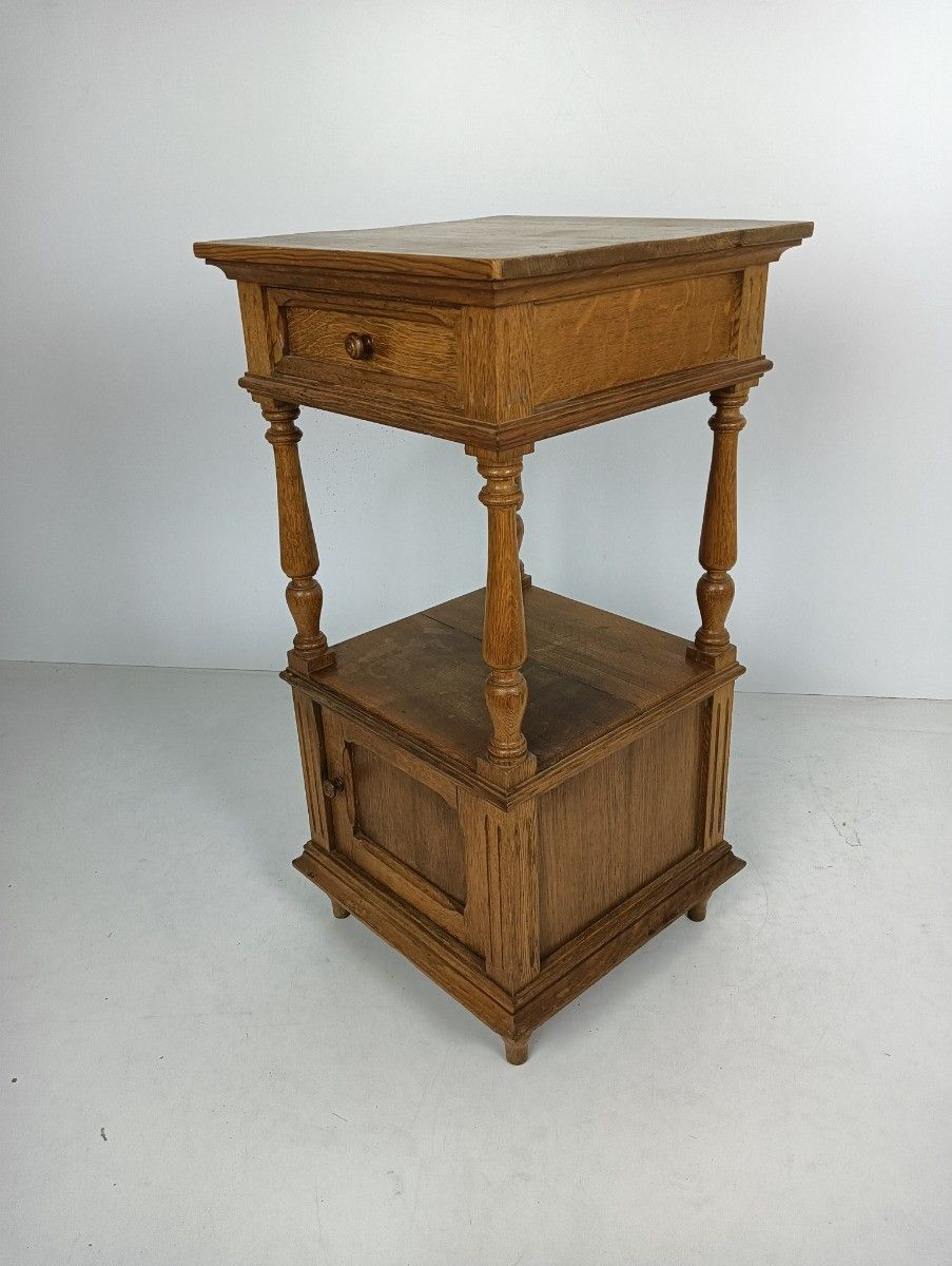 Antique Art Deco Nightstand Carved Wood  Two Tier End Table Bedroom Cabinet Pine photo 324.0