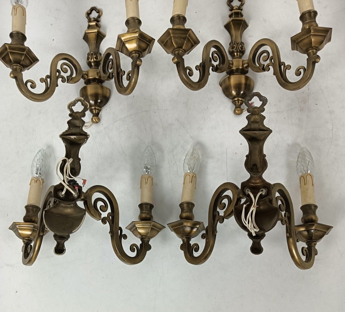 Set Of 4 Stunning Art Nouveau Bronze Double Wall Sconces Lights Wall Mounted Lam photo furniture