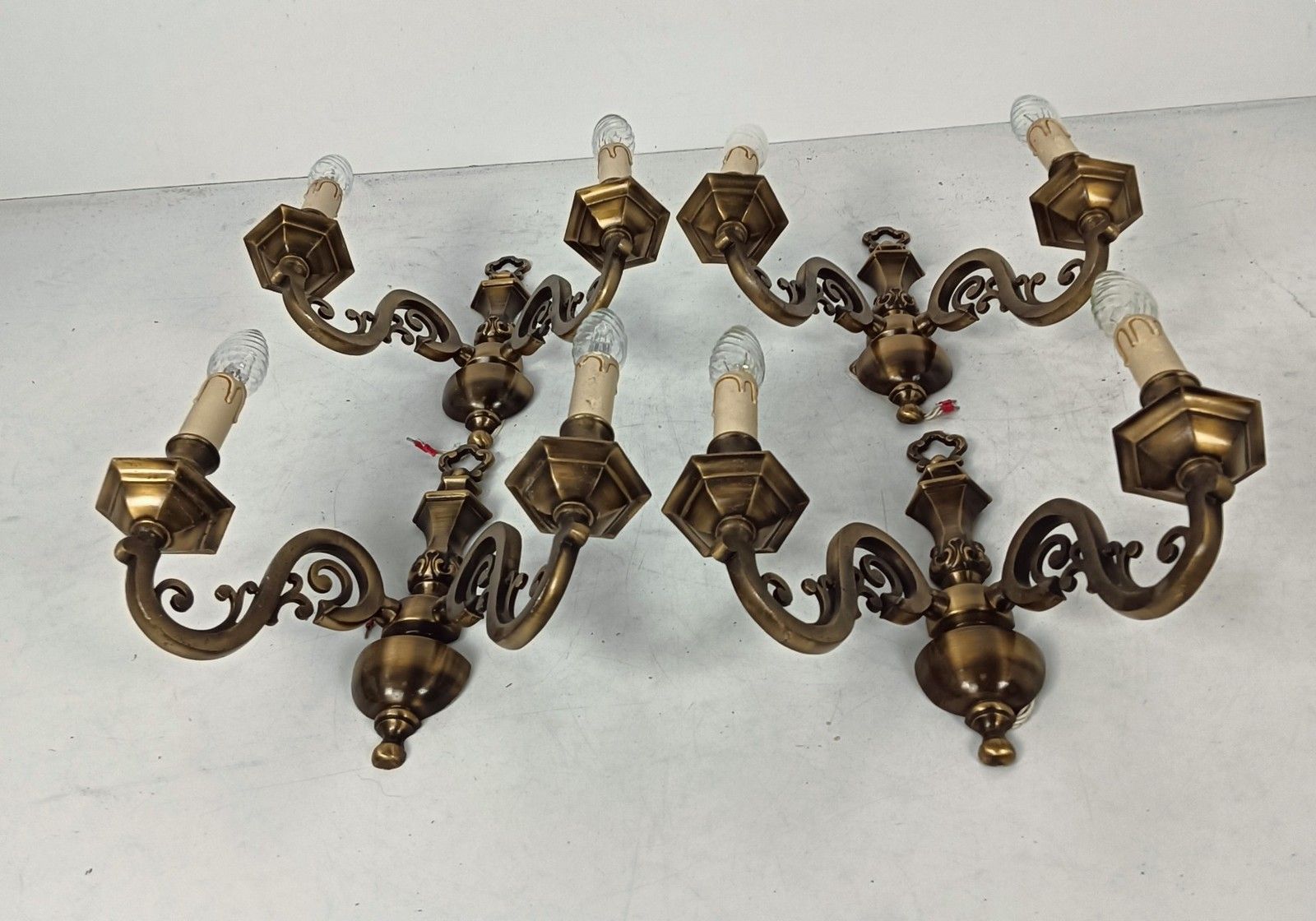 Set Of 4 Stunning Art Nouveau Bronze Double Wall Sconces Lights Wall Mounted Lam photo vinterior