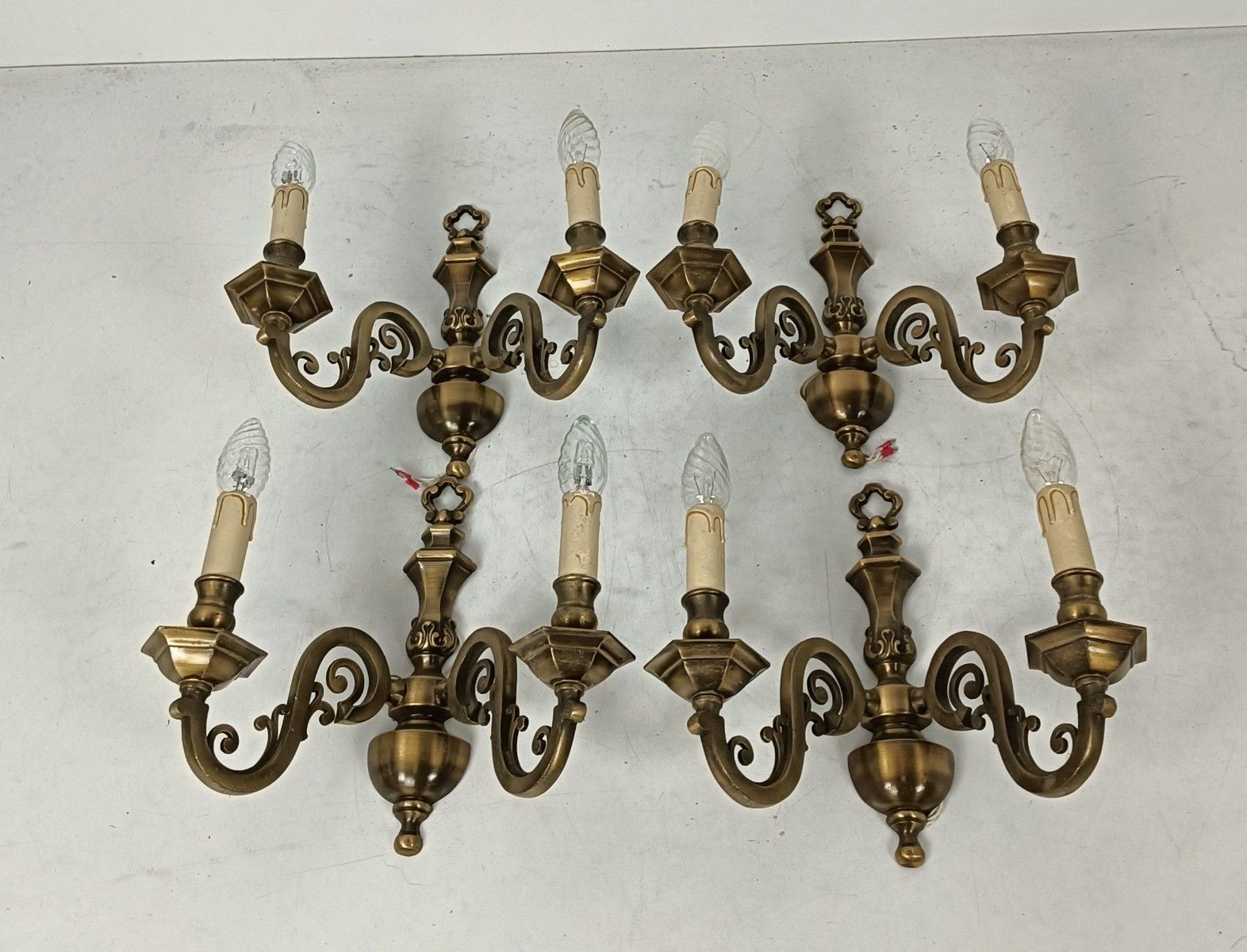 Set Of 4 Stunning Art Nouveau Bronze Double Wall Sconces Lights Wall Mounted Lam photo buy