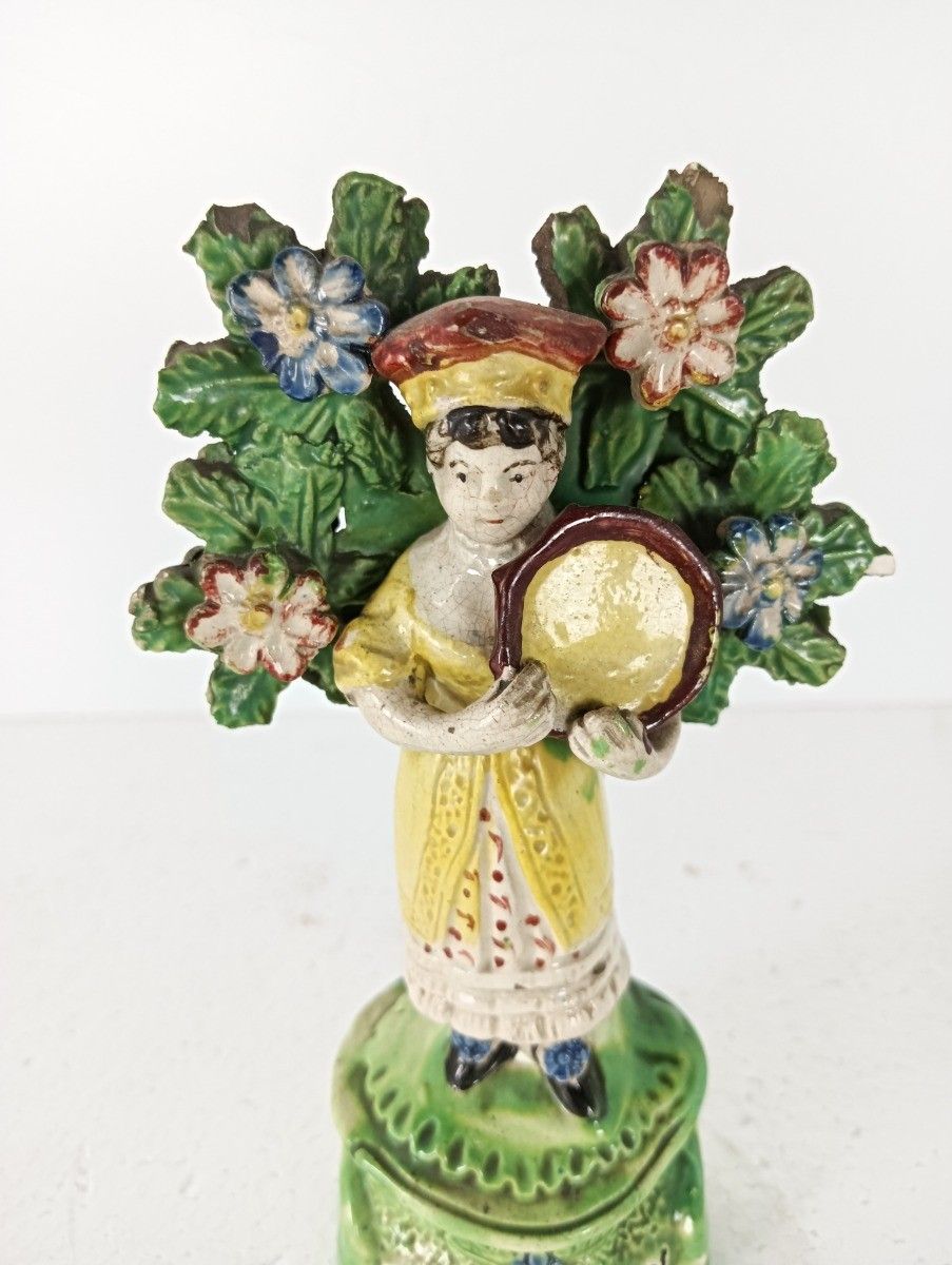 Show Woman Pearlware Bocage Figure Walton  Staffordshire Pottery Antique 19th C photo for sale