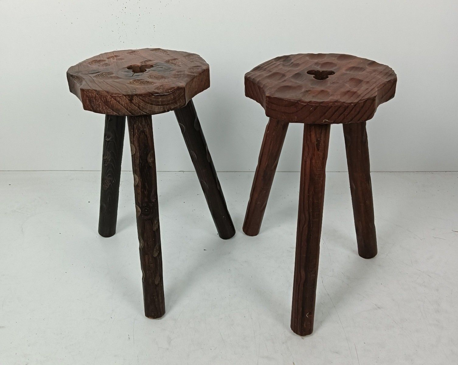 Pair Wooden Spanish Side Wine Milking Stool Table Pedestals Plant Bonsai Stands photo buy