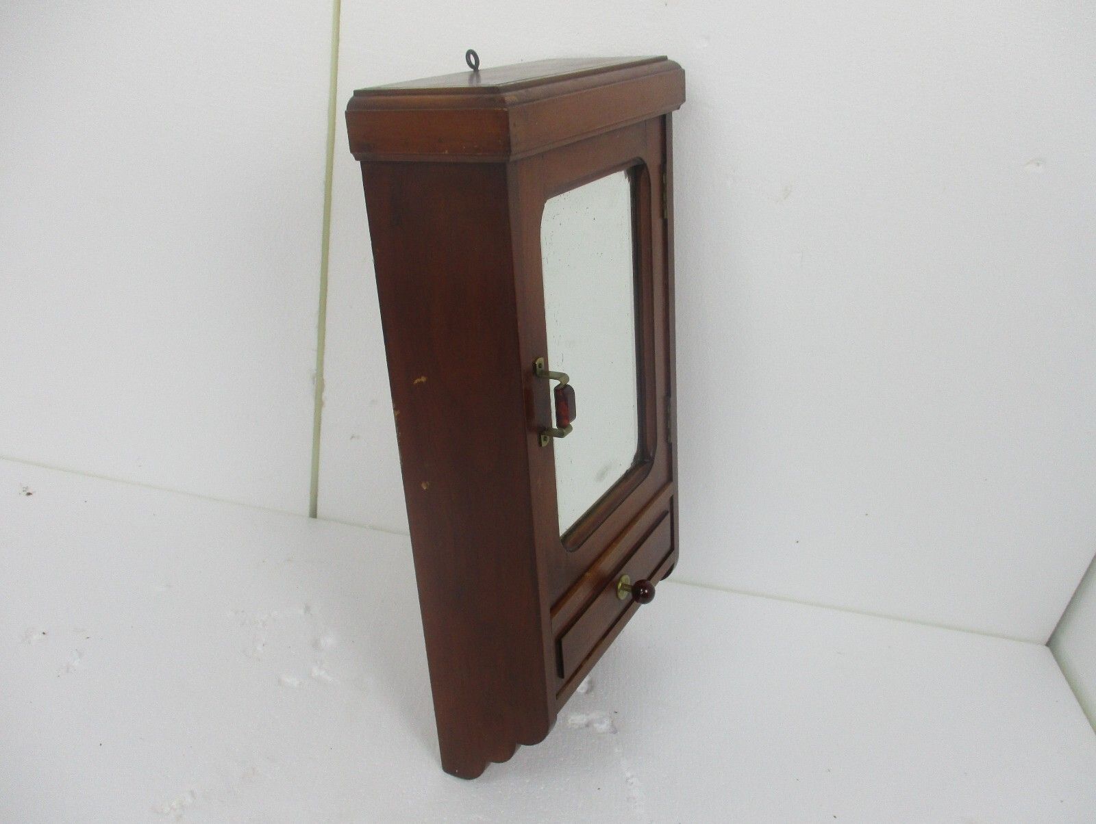 Large Apothecary Bathroom Medicine Kitchen Cabinet Wood Barn Style Beveled Glass photo vintage