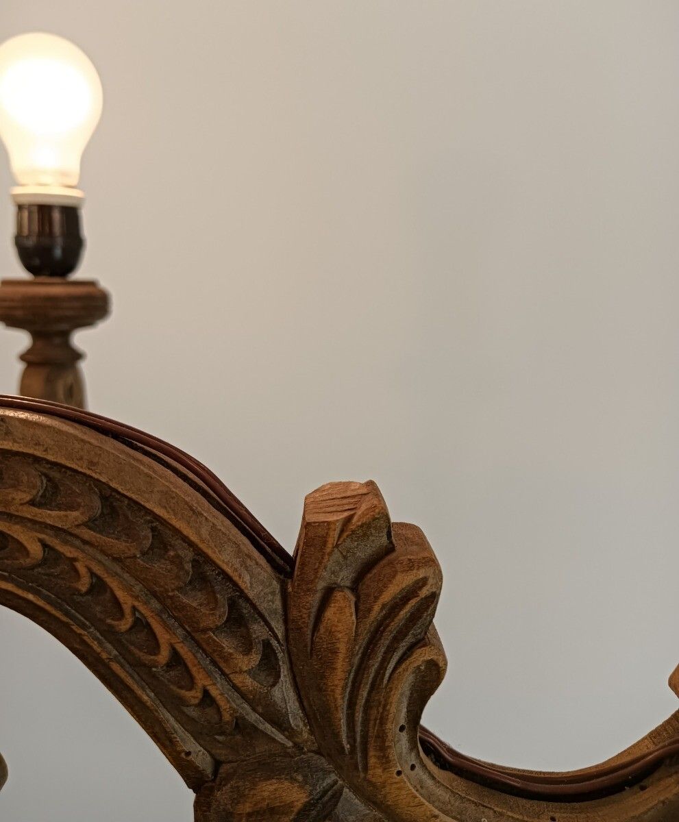 Gorgeous Carved Wooden Wood Chandelier Vintage 5 Lights Fixture Farmhouse Style photo furniture