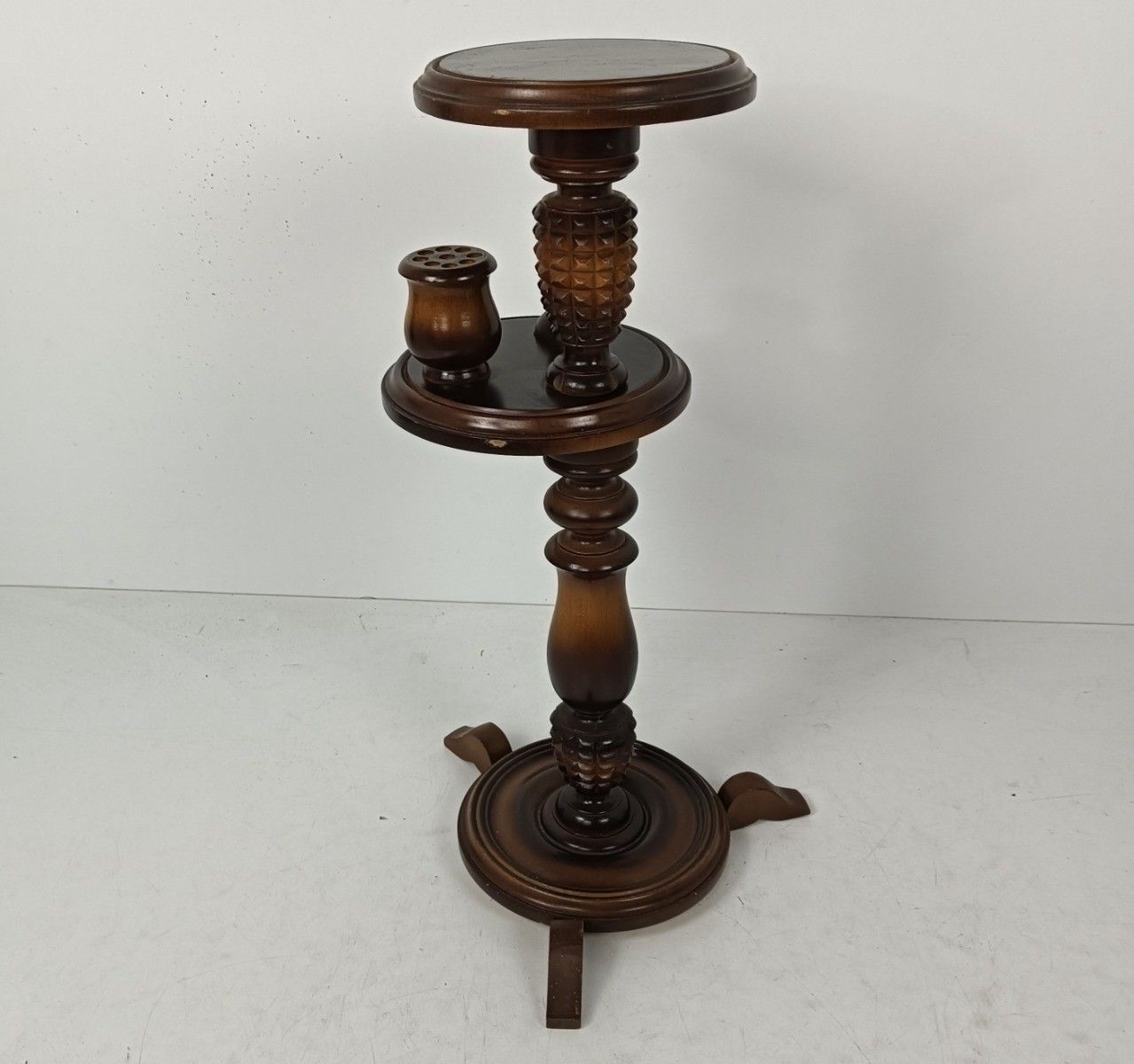 Hand Carved Ornate Wood Hand Carved Pedestal Smokers Table  Cigarette Holder Ba photo Home Decor