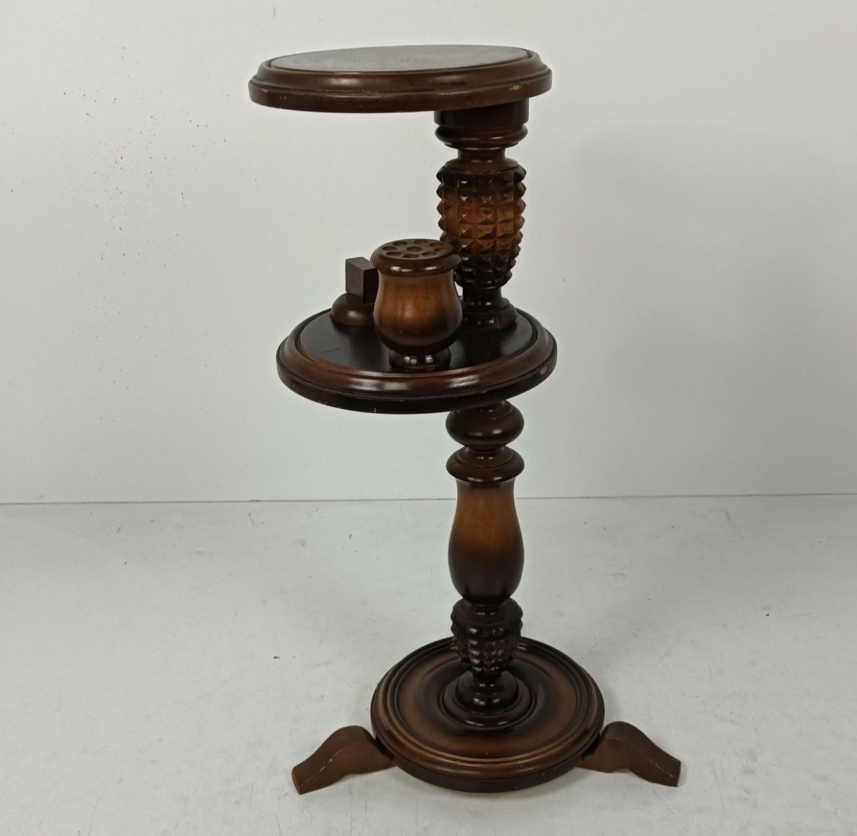 Hand Carved Ornate Wood Hand Carved Pedestal Smokers Table  Cigarette Holder Ba photo buy