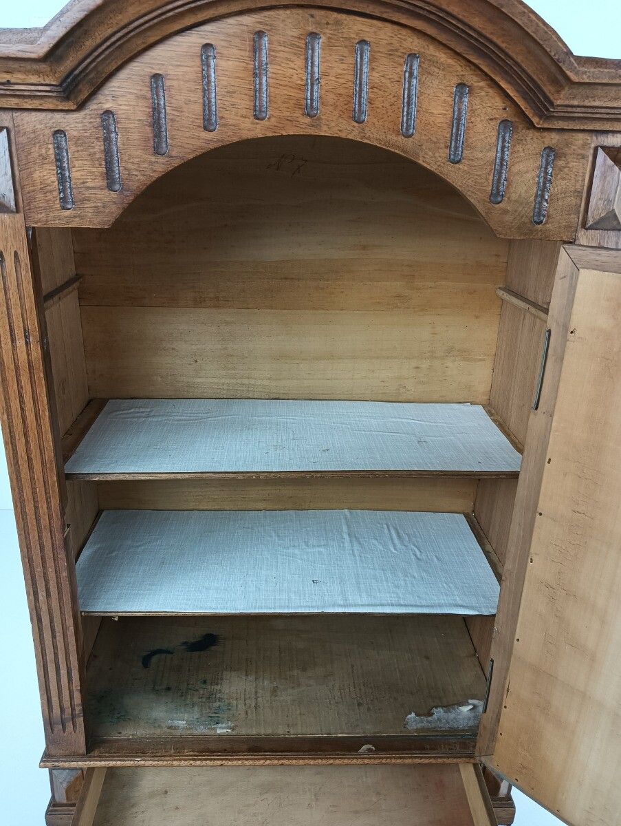 Gorgeous Hand Carved Wooden Medicine Apothecary Pharmacy Cabinet Beveled Glass A photo vintage