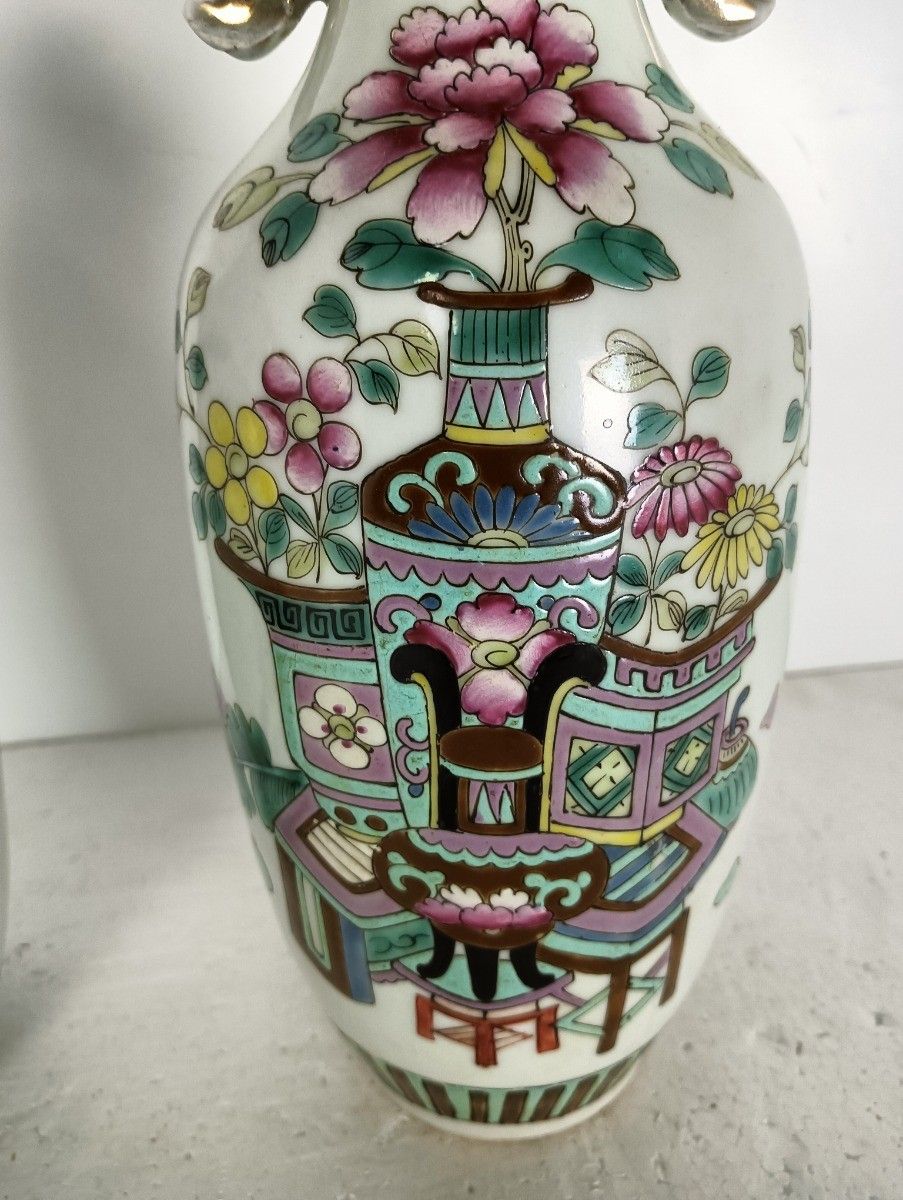China  . Qing A Couple Of Chinese Famille Rose Porcelain Vase Vaso Cinese Ch photo for sale
