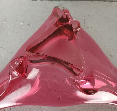 photo furniture Clear Cranberry  Murano Italian Art Glass Centerpiece Dish Bowl Mid Century Vint