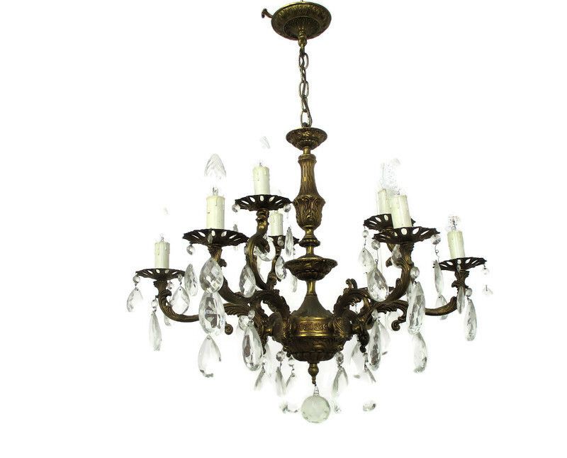 10 Arm Lights Chandelier Revival French Empire Style Brass Ornate Prisms Wow