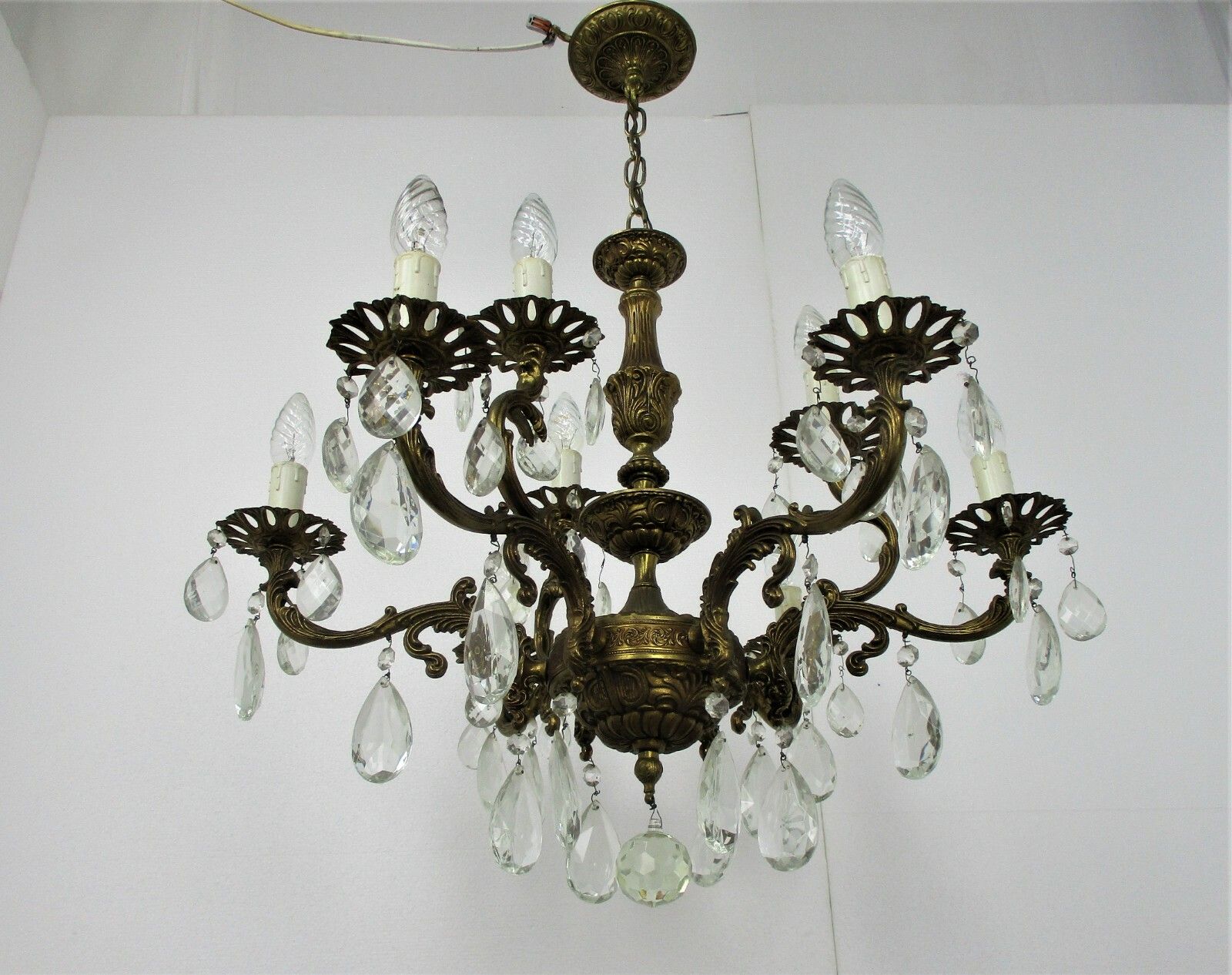 10 Arm Lights Chandelier Revival French Empire Style Brass Ornate Prisms Wow photo 353.0