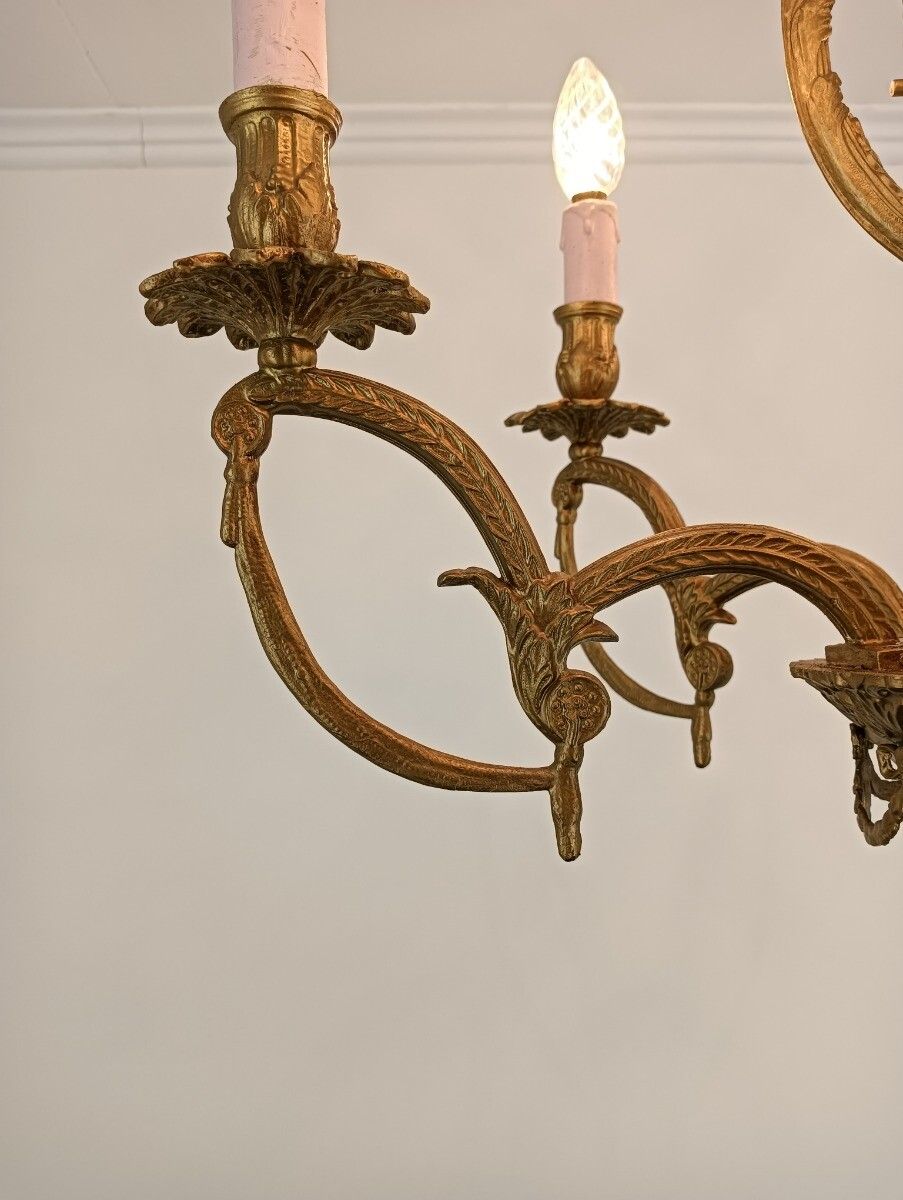 Brass Chandelier Marble Cupid Putti On Swing 6 Lights Arm Vintage Very Rare photo buy