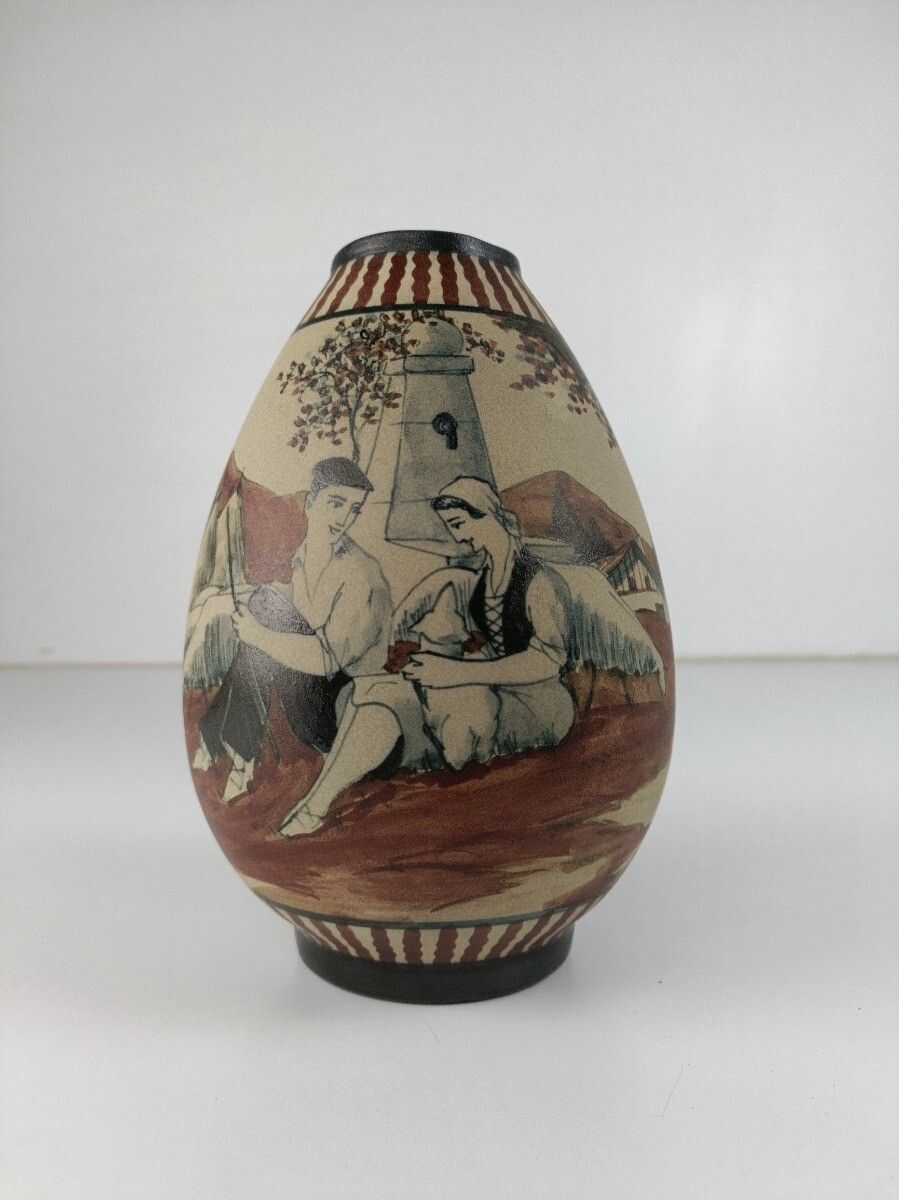 Art Deco Sandstone Stoneware Vase Basque Country M. David Ciboure photo for sale