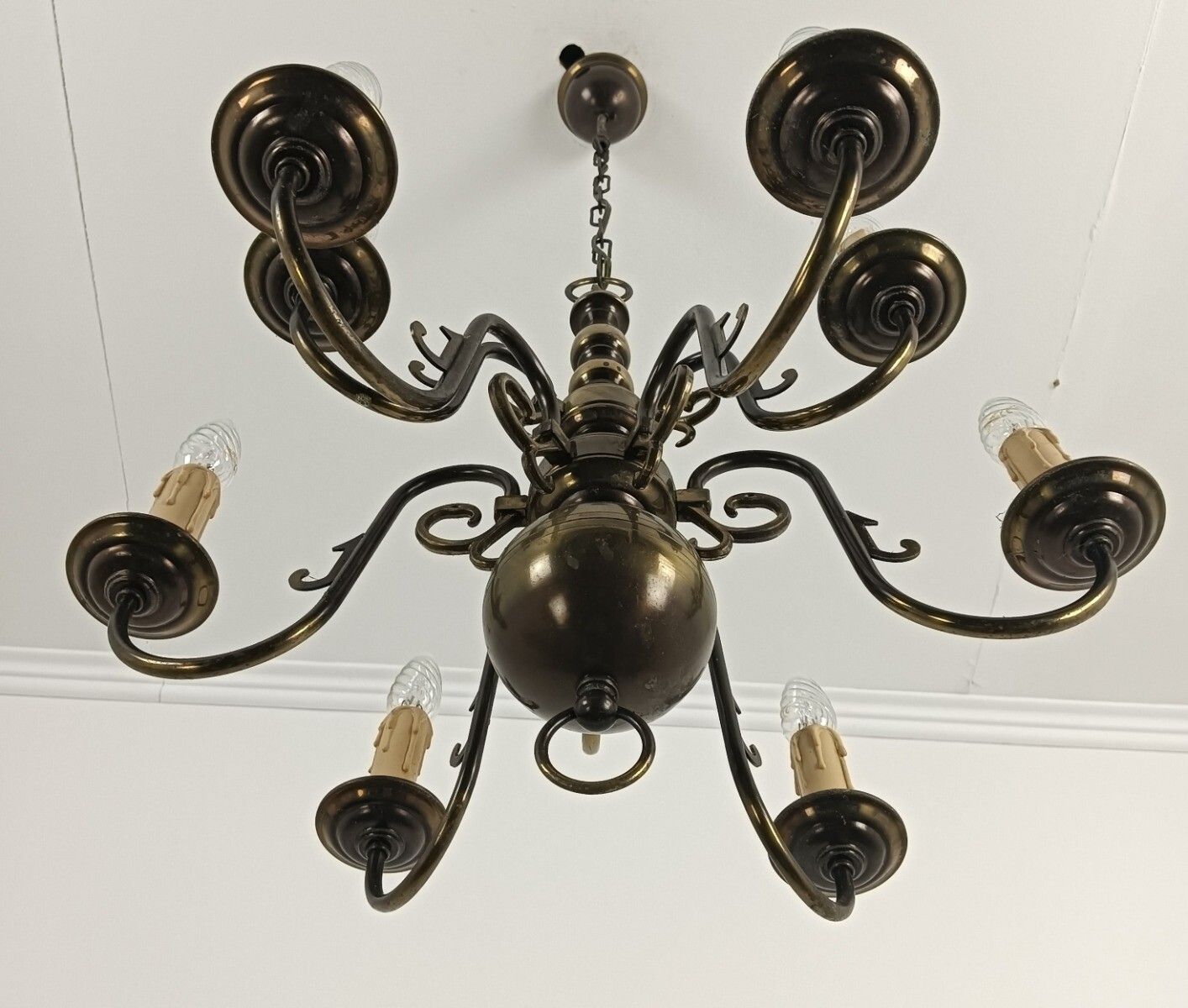 Flemish Dutch Chandelier Brass 9 Lights  Two Tier Vintage Farmhouse Barn Style photo Lighting