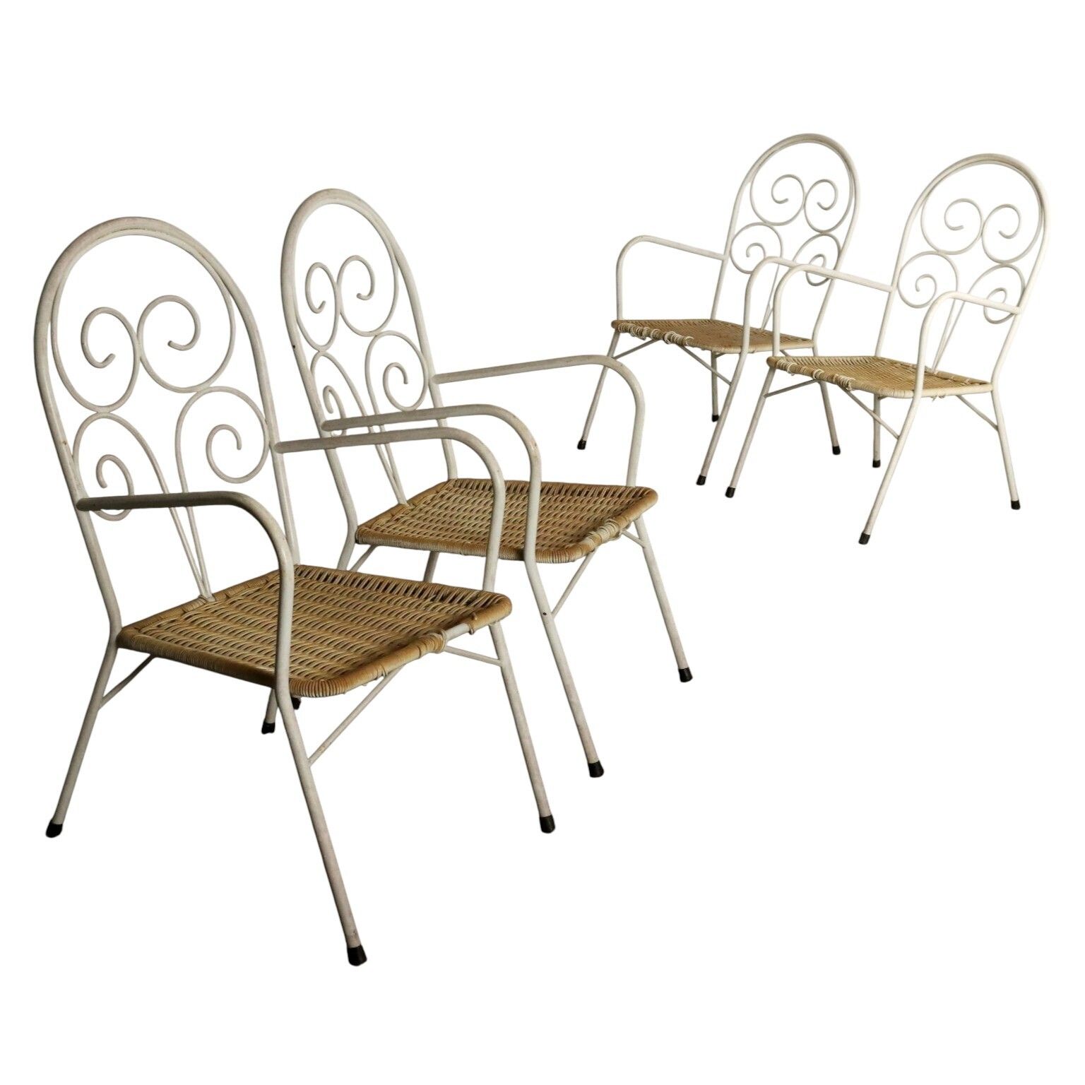 Vintage tuinstoelen geëmailleerd ijzer kunststof design Italië jaren 1960