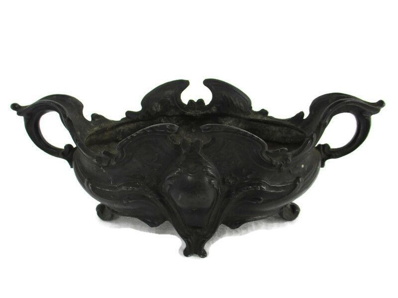 Faux Brass Spelter Planter Jardinière Ornate Embossed Centerpiece Legged