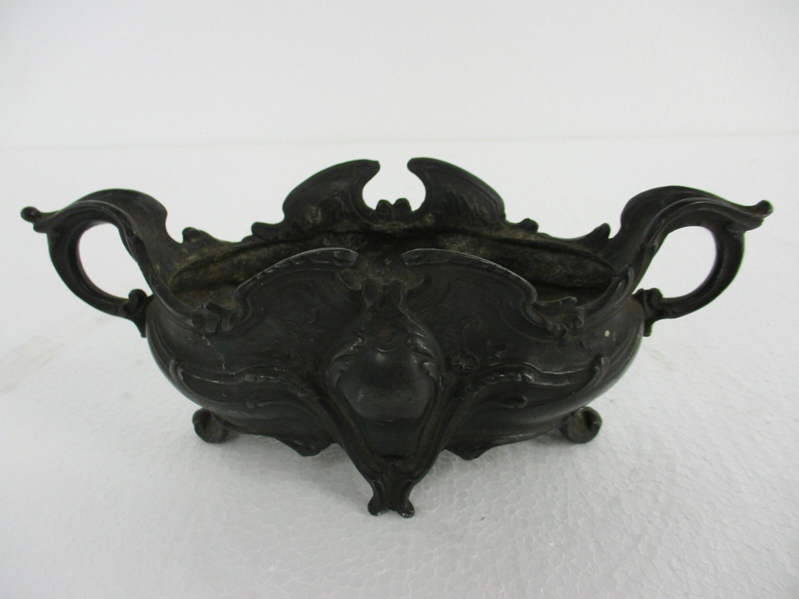 Faux Brass Spelter Planter Jardinière Ornate Embossed Centerpiece Legged photo 130.0
