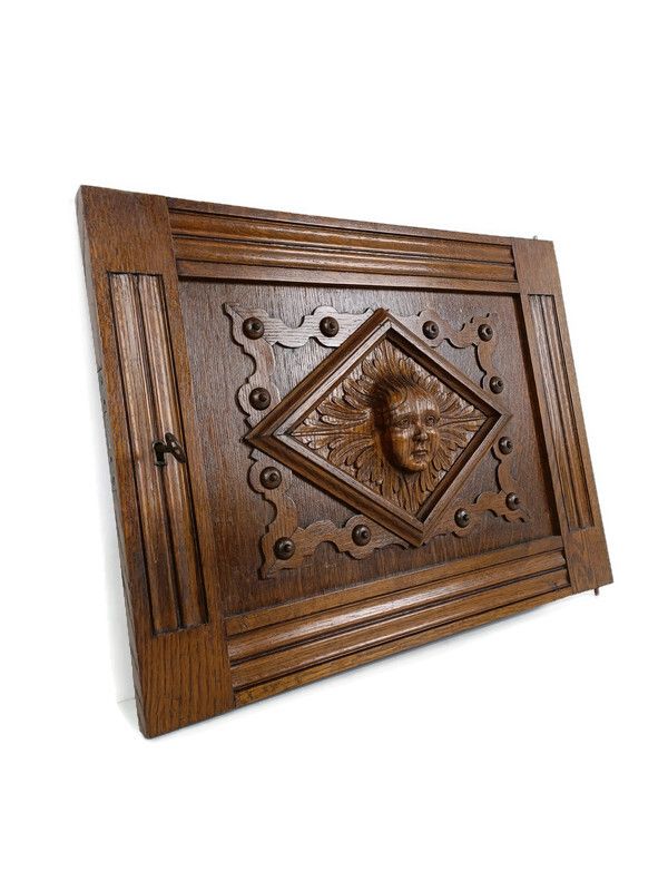 Antique Door Panel  Cabinet Face Oak Hand Carved Wood Architectural Reclaimed Or