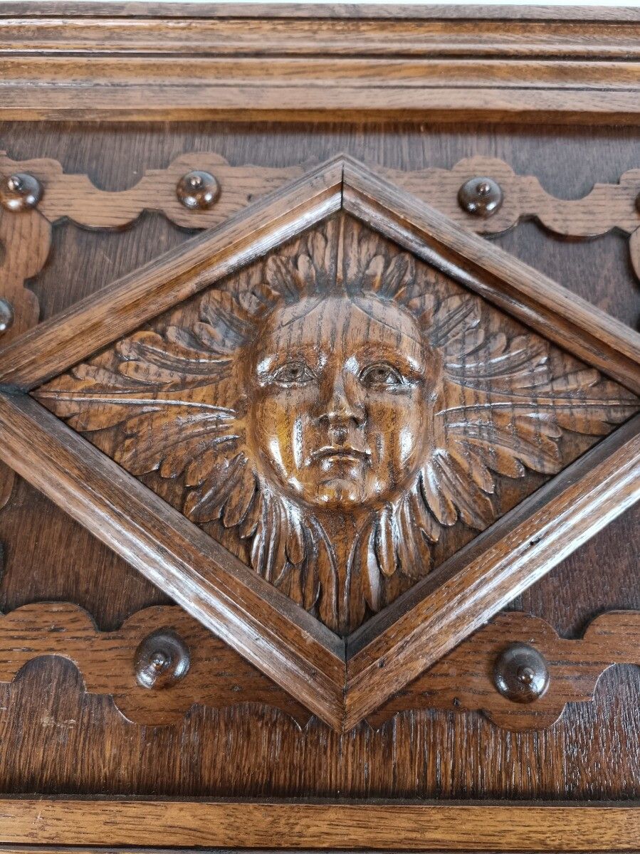 Antique Door Panel  Cabinet Face Oak Hand Carved Wood Architectural Reclaimed Or photo vintage