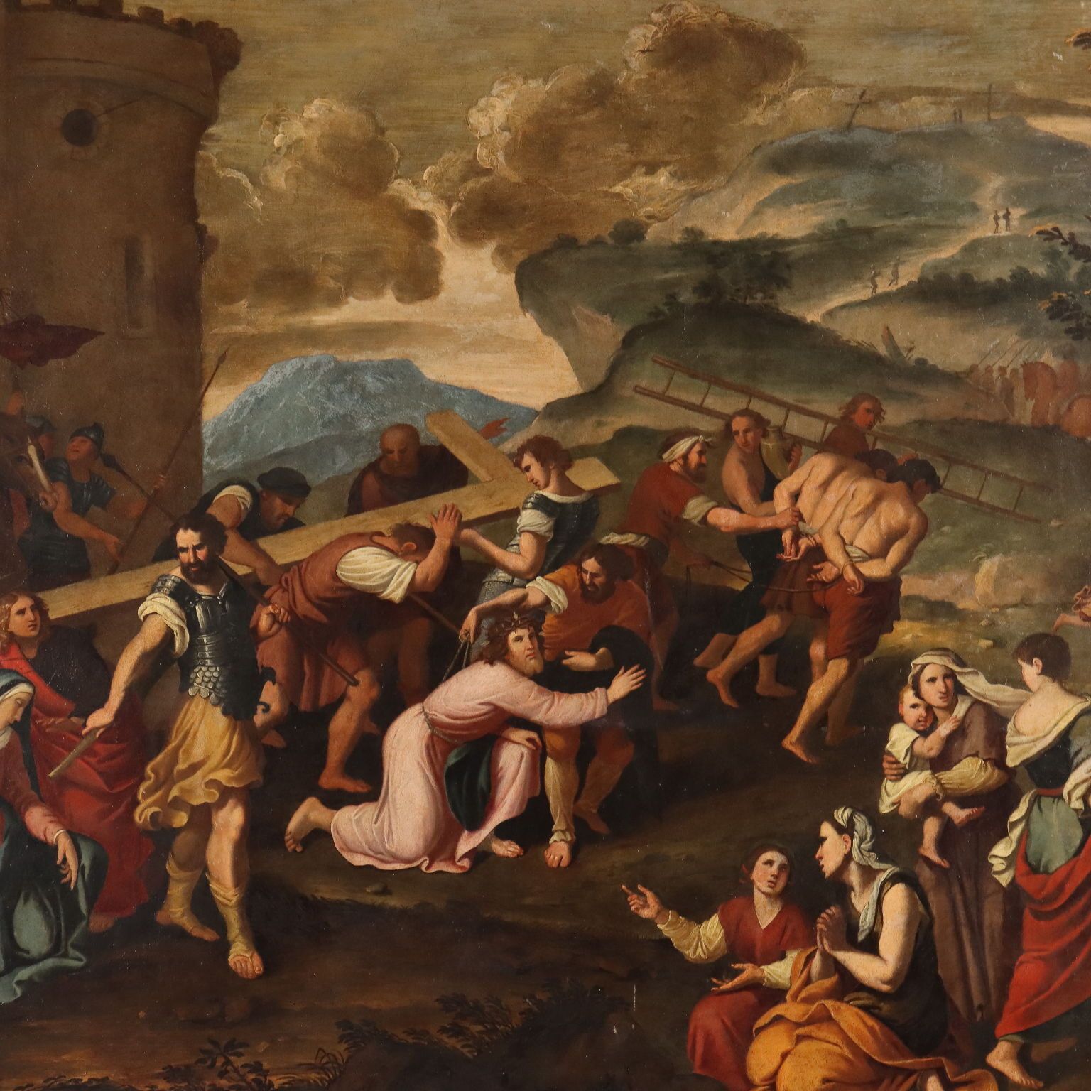 Antique Painting Copy From Pierre Mignard Jesus On The Road To Calvary photo for sale