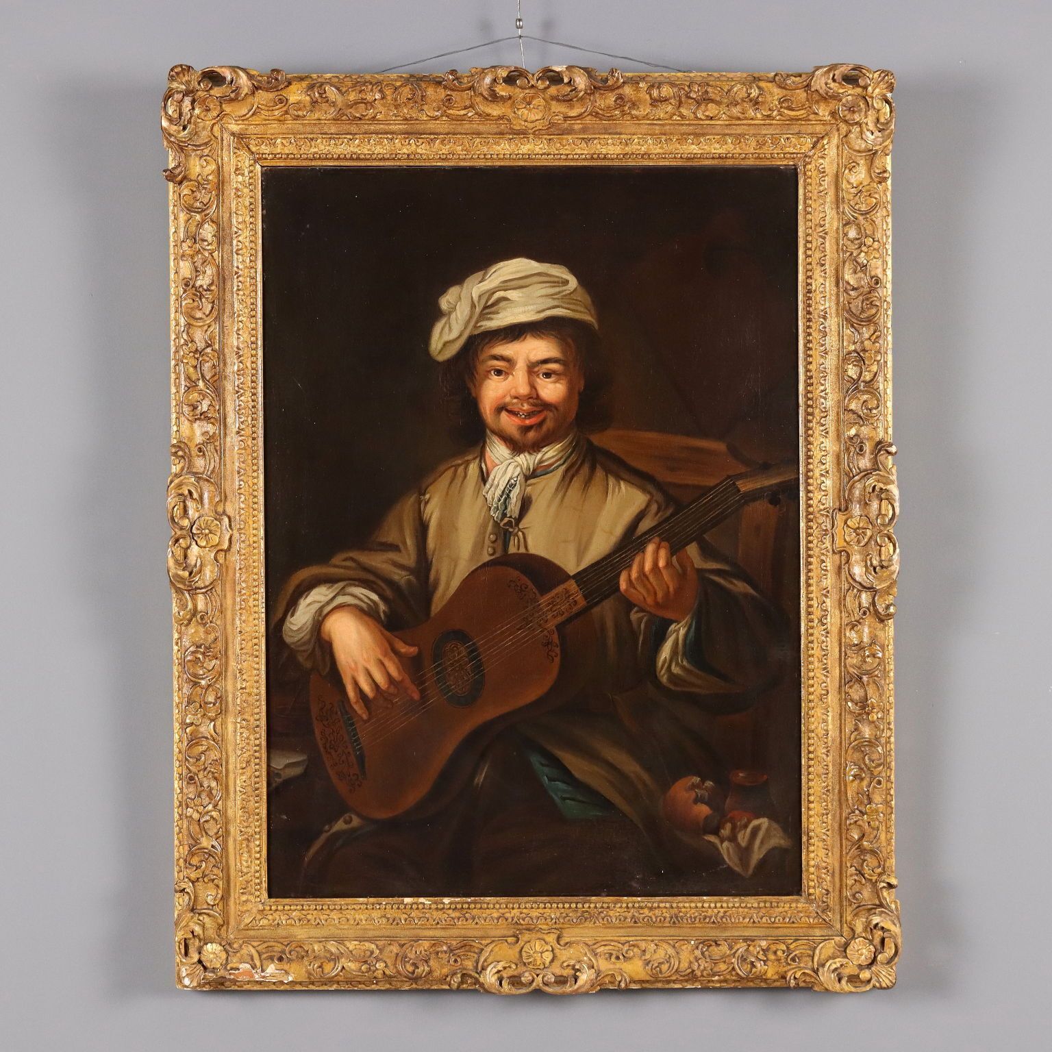 The Guitar Player Antique Painting Oil On Canvas XIX Century