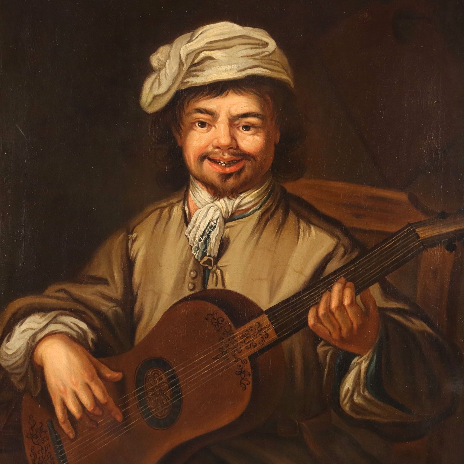 The Guitar Player Antique Painting Oil On Canvas XIX Century photo Art