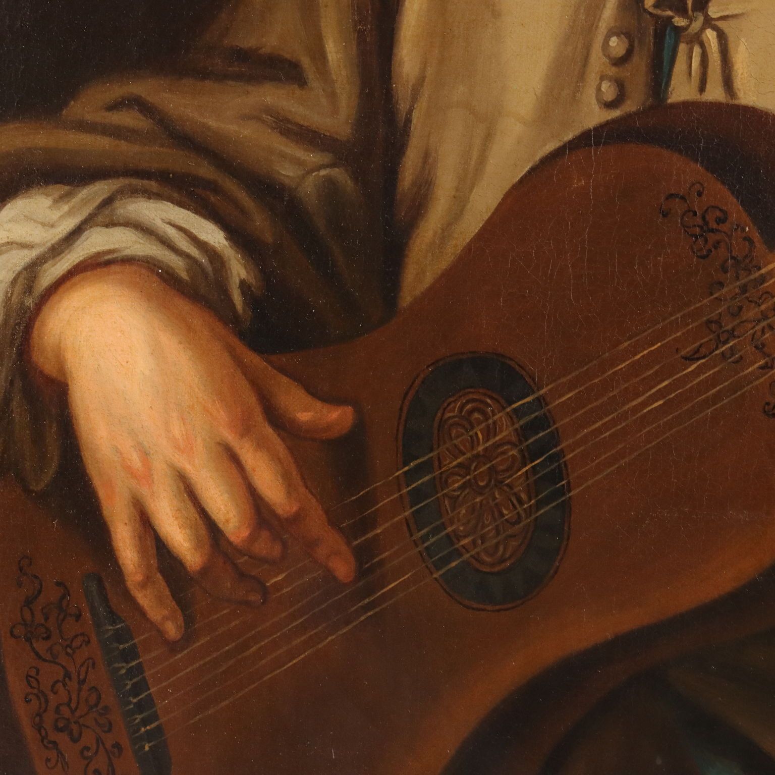 The Guitar Player Antique Painting Oil On Canvas XIX Century photo vinterior
