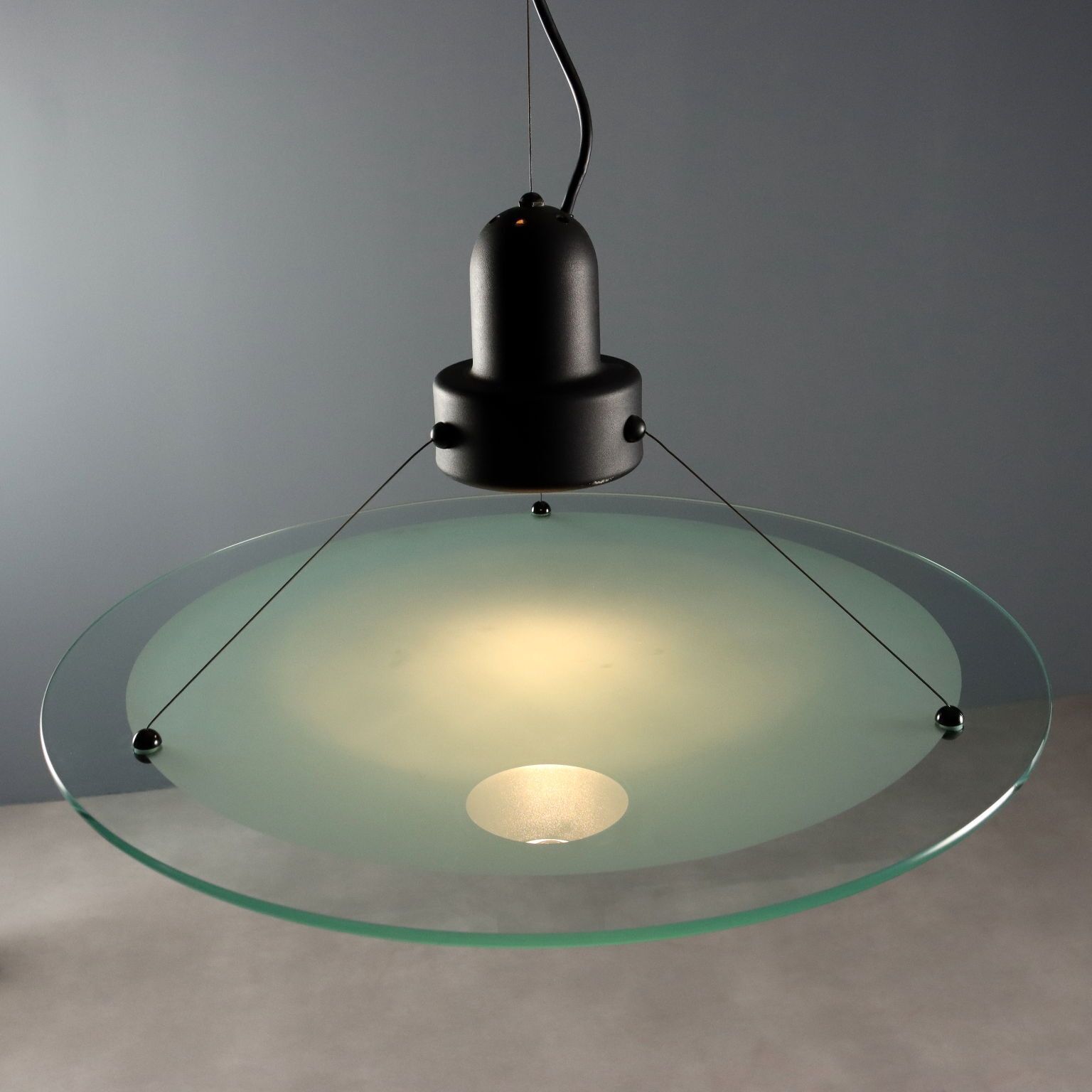 Vintage Ceiling Lamp Glass Enamelled Metal Design Italy 1980s photo Lighting