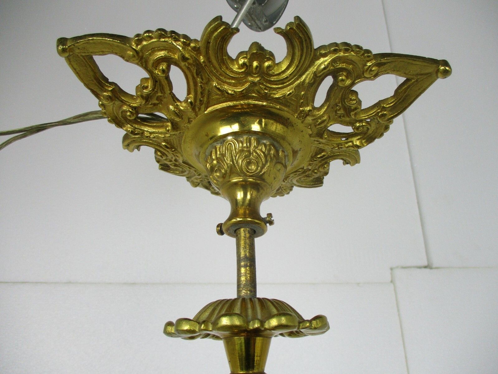 photo furniture Vintage Chandelier 3 Arm Lights Ornate Bronze Art Glass Gorgeous Amber Sconces
