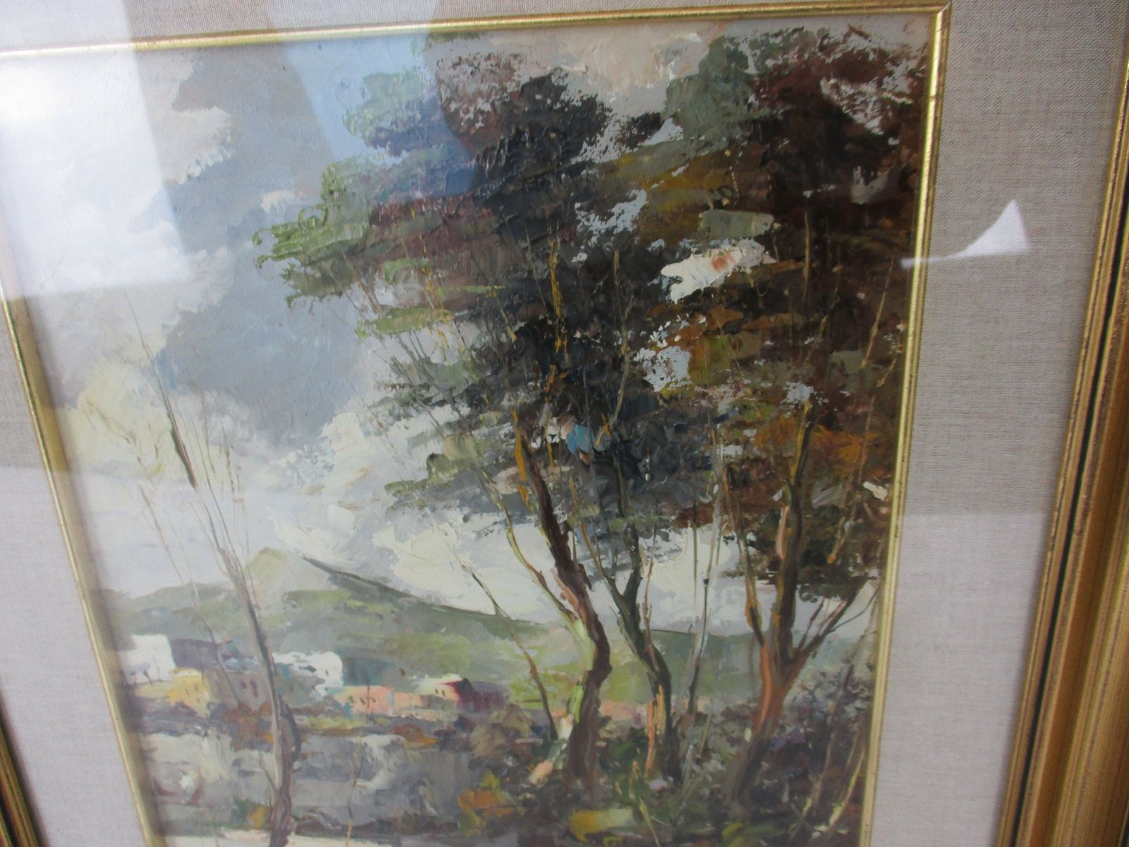 Oil Painting Canvas Framed Behind Glass Impressionist Trees Landscape Signed photo for sale