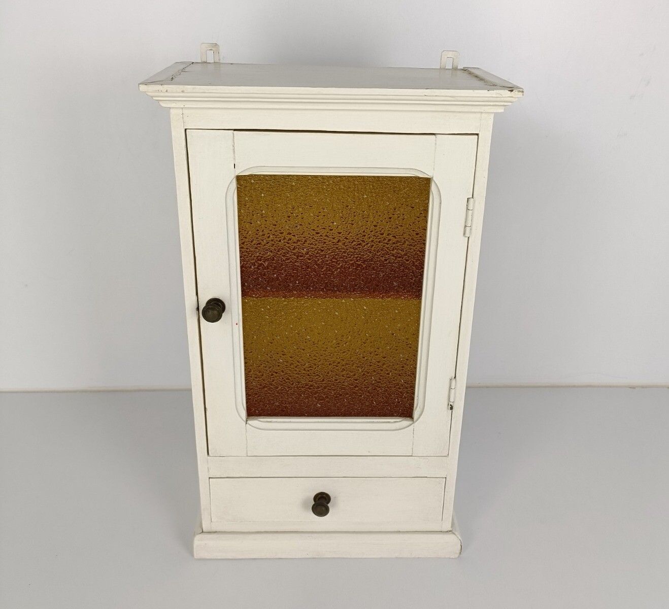 Apothecary Bathroom Medicine Kitchen Cabinet Wood  Antique  Bubbled Amber Glass photo 324.0