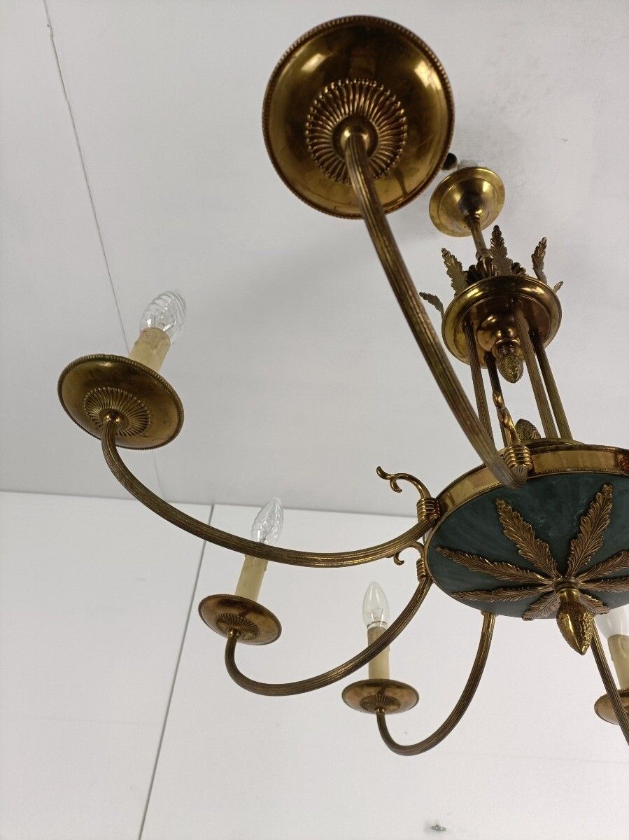 photo furniture French Empire Pan Chandelier Brass  Green 8 Arms Lights  Hollywood Regency Htf