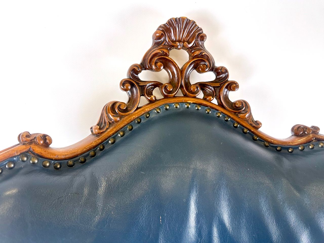 Antique French Armchair In Walnut And Blue Leather, 1890s photo vinterior