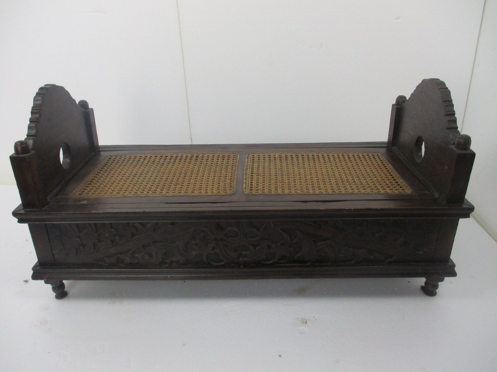 Antique 19th Century Wooden Breton Cradle Crib Turned Into Chest With Rush Seati photo furniture