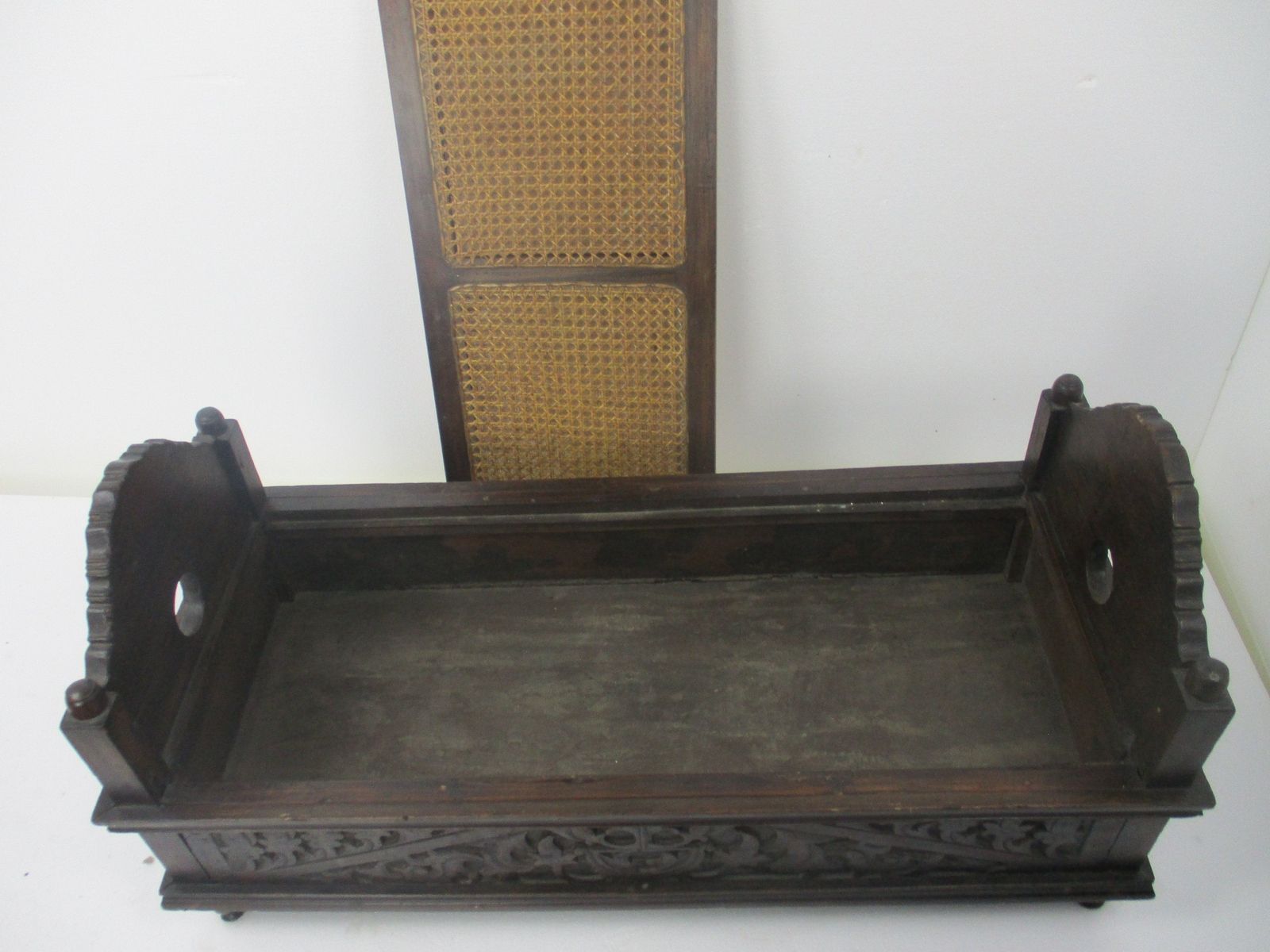 Antique 19th Century Wooden Breton Cradle Crib Turned Into Chest With Rush Seati photo buy