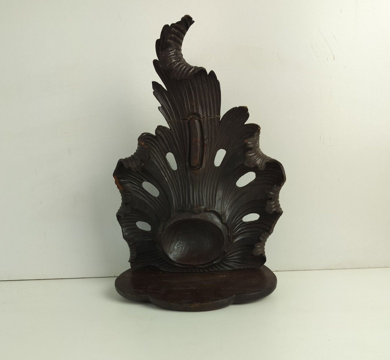 Small Hand Carved Wood Wooden Console Wall Hanging Shell Form Lovely photo furniture