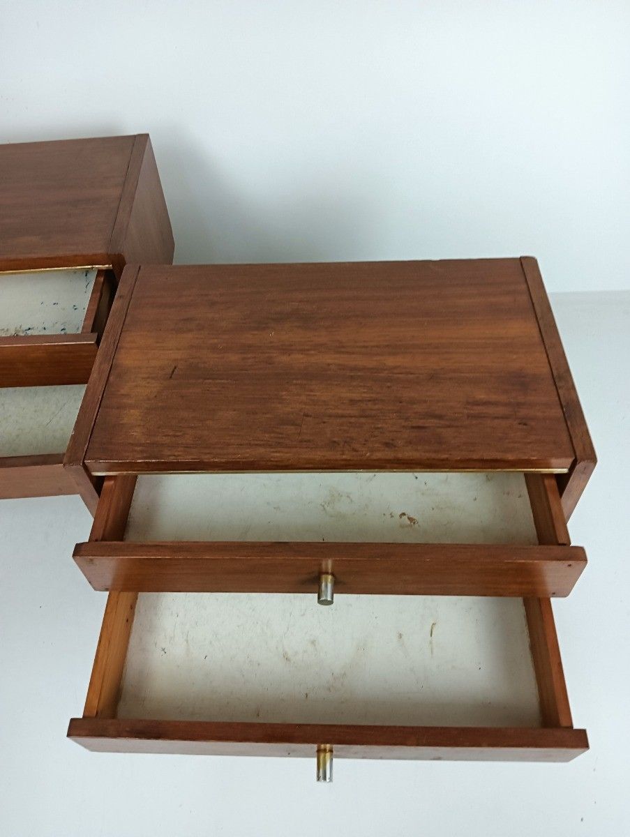 Pair Funky  Wooden Nightstands End Tables Bedroom Cabinets Retro Vintage Brown photo furniture