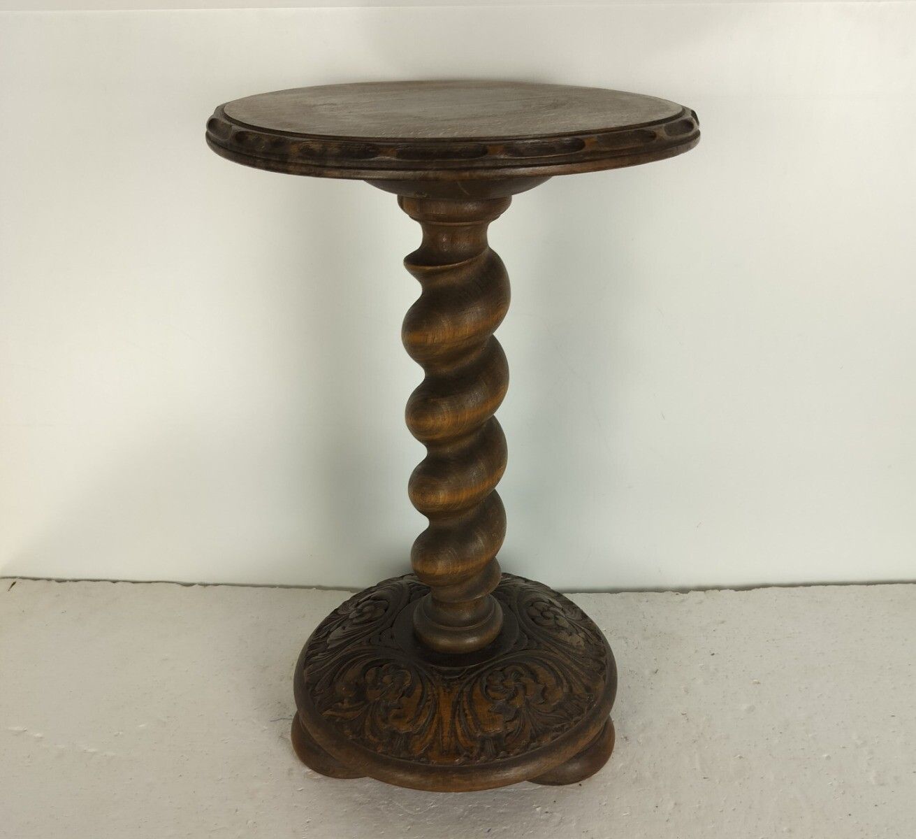 Gorgeous Pedestal Plant Stand Ornate Carved Wood Barley Twist Side Table Barn St photo furniture