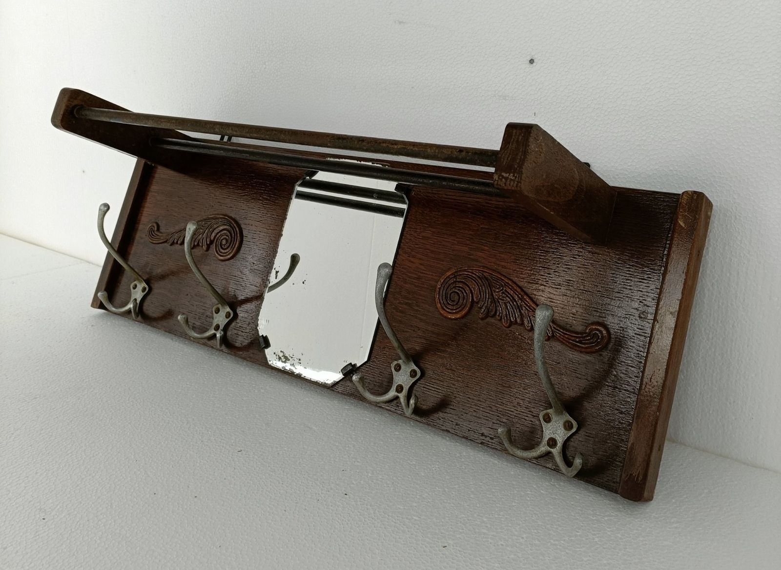 Vintage Wall Coat Rack Shelf Mid Century Modern Railroad Industrial Wood Pop Art photo Furniture