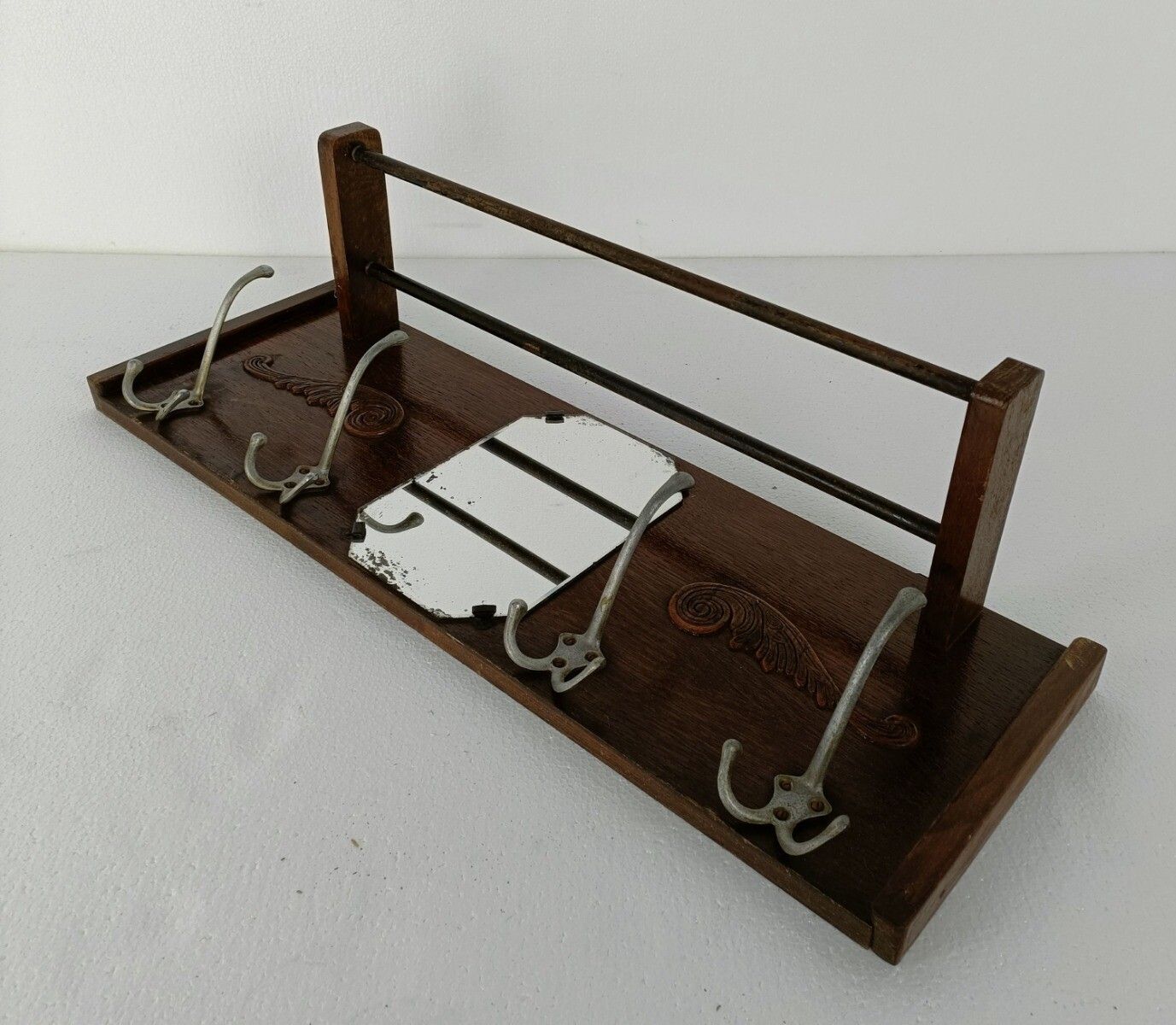 Vintage Wall Coat Rack Shelf Mid Century Modern Railroad Industrial Wood Pop Art photo 162.0