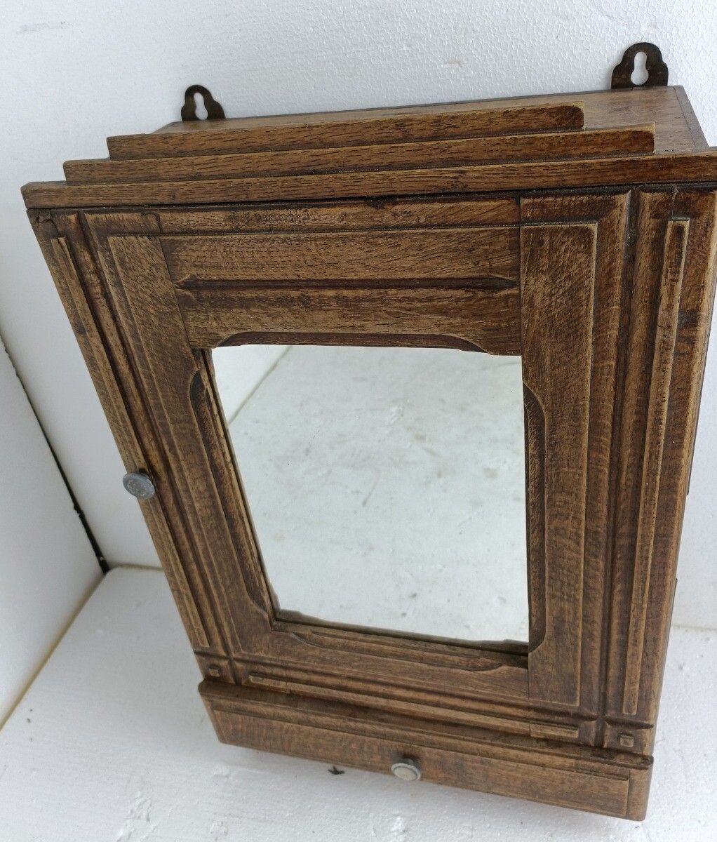 Large Medicine Apothecary Kitchen Bathroom Cabinet Antique Carved Wood Beautiful photo for sale