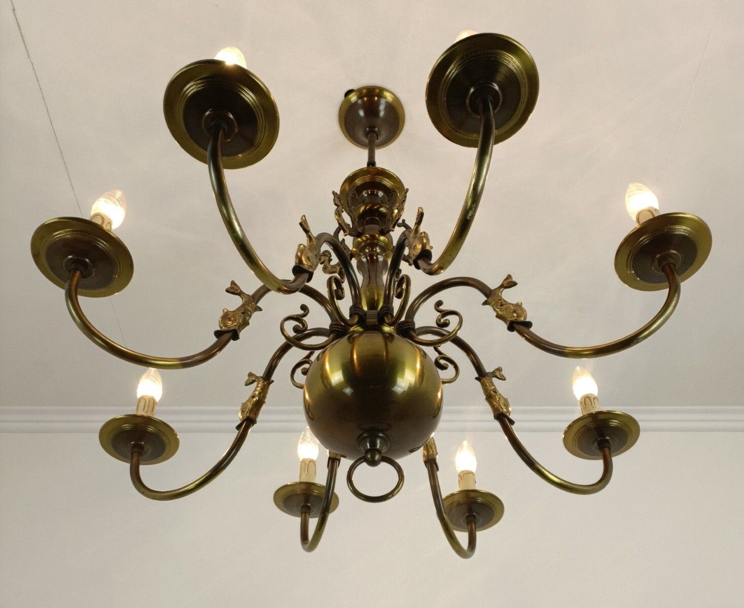 Flemish Dutch Chandelier Style 8 Arm Lights Fish Country Style Vintage Mid Centu photo buy