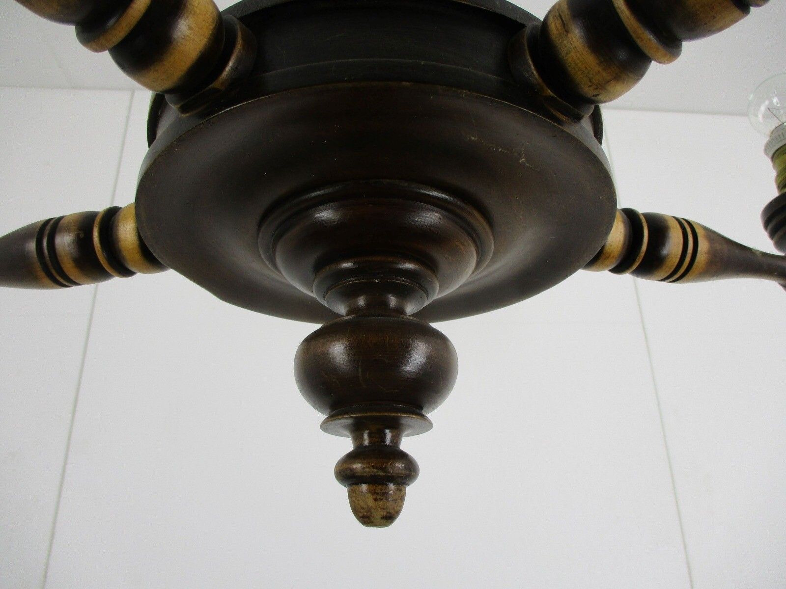 Hand Carved Wooden Chandelier Ornate 5 Arm Lights Mid Century Farmhouse Barn Sty photo vintage