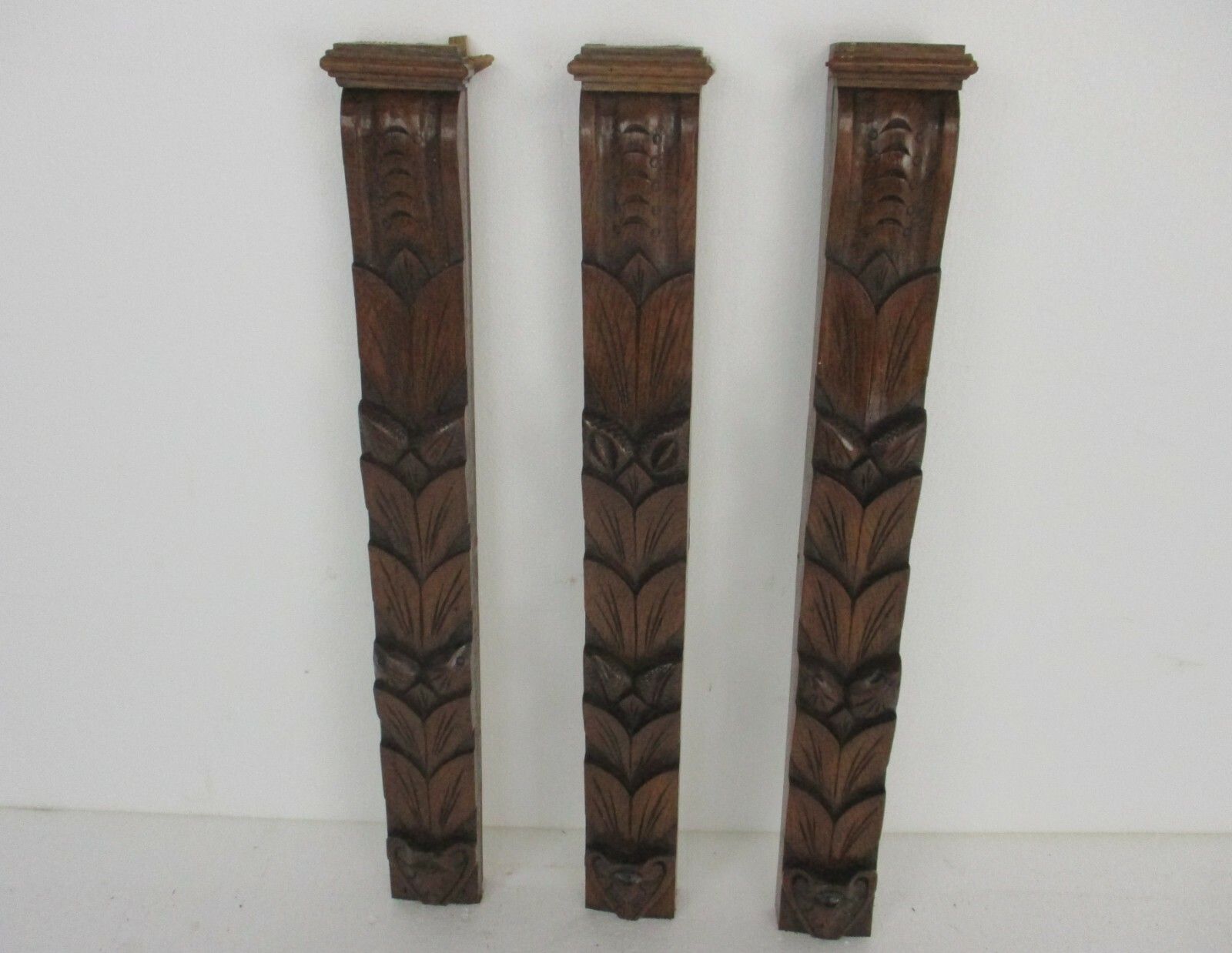 3 Pieces Antique French Carved Oak Reclaimed Architectural Trim Pediment Salvage photo furniture