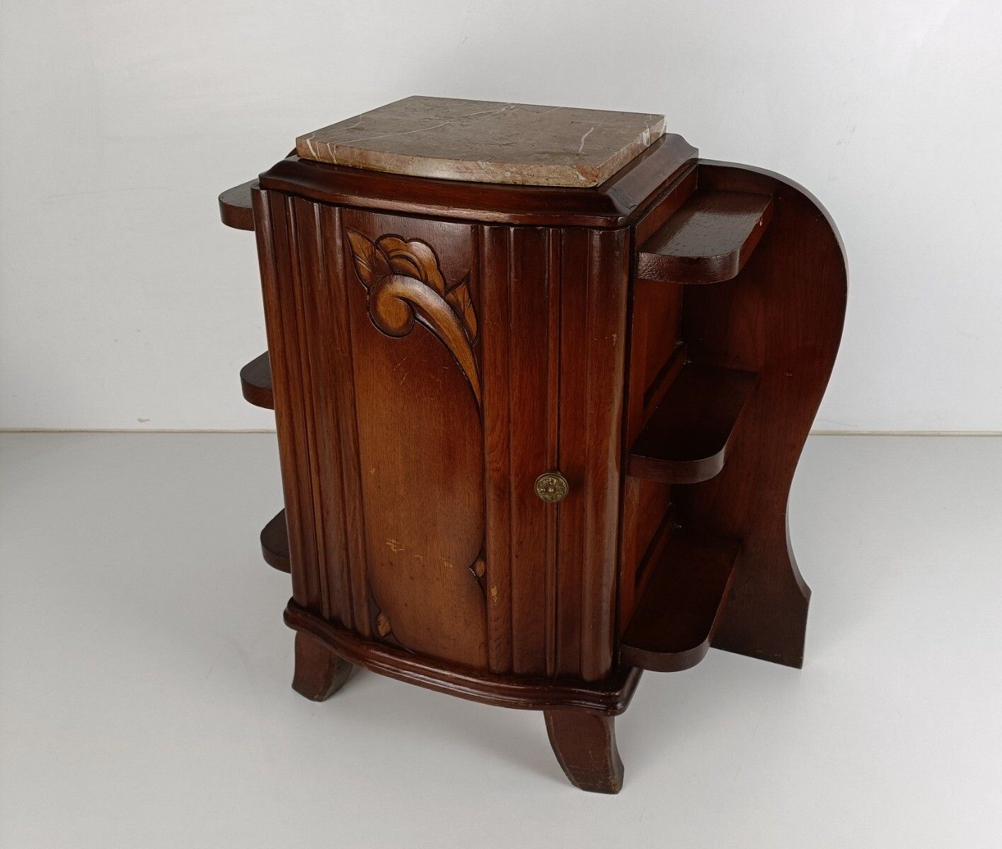 Art Deco Side Cabinet Display Boards Marble Top Wood Antique photo furniture