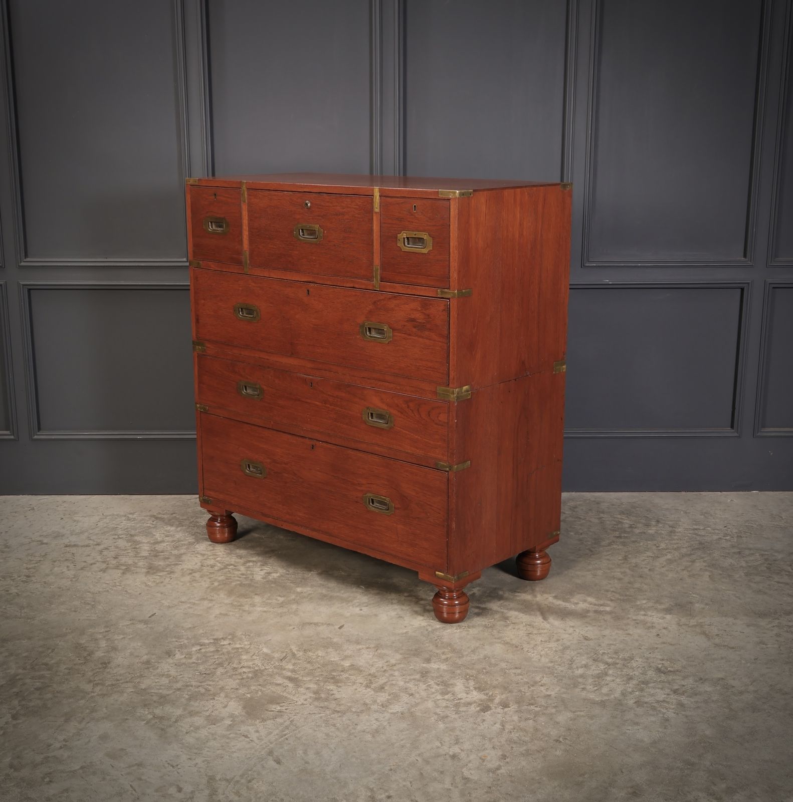 Genuine Victorian Teak Military Secretaire Chest photo vintage