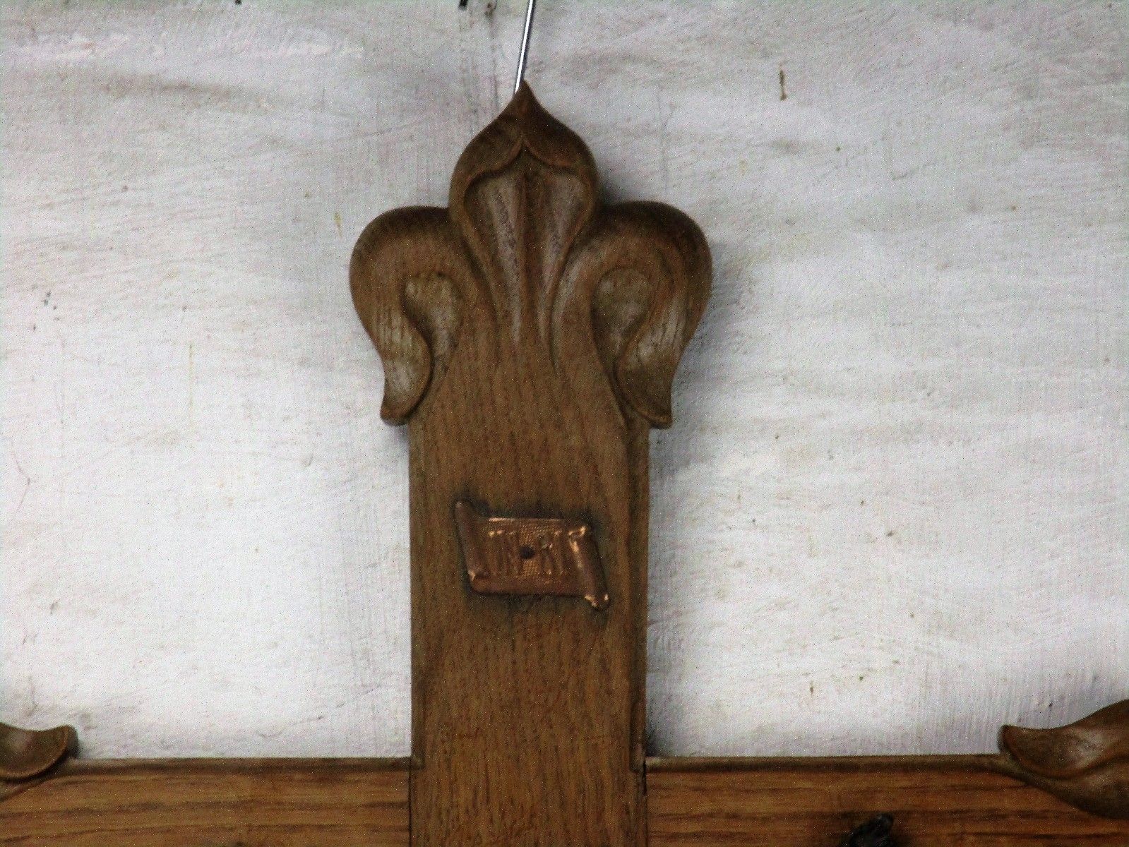 Large French Oak Hanging Crucifix Cross Jesus Christ Copper Corpus Flowers 25" photo furniture