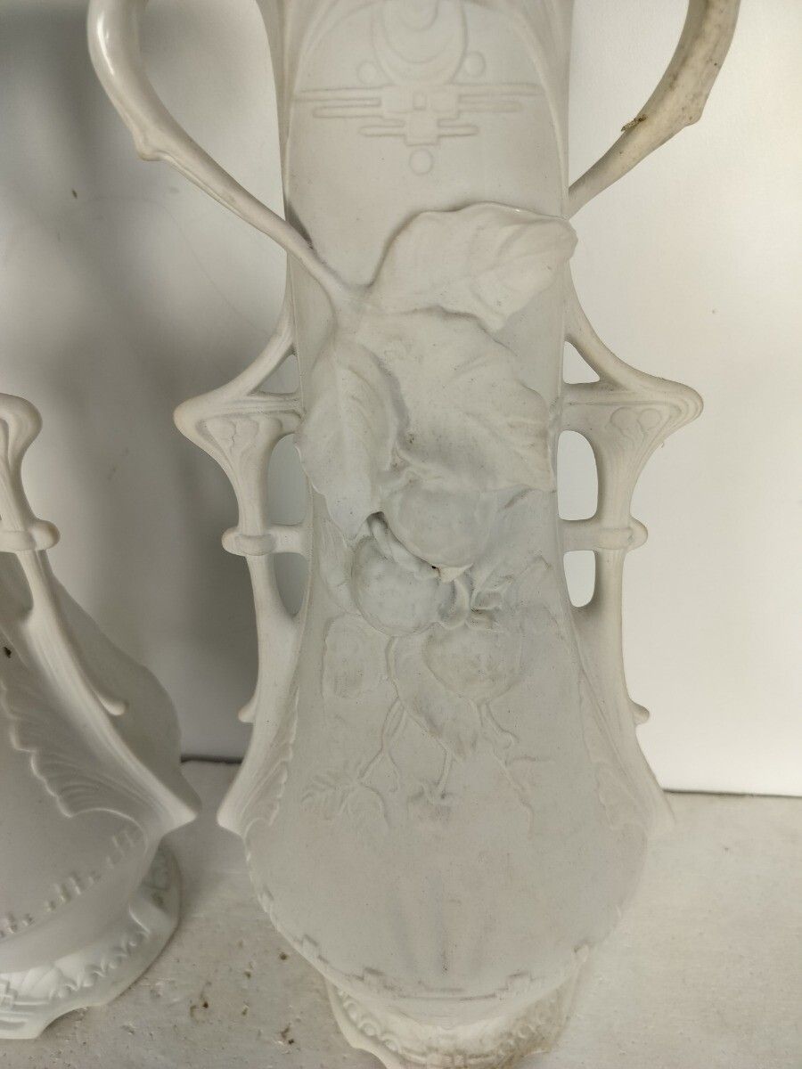 photo furniture Royal Dux, Pair Vases Bisque, Porcelain  Art Nouveau  1900 Antique Bohemia Austr