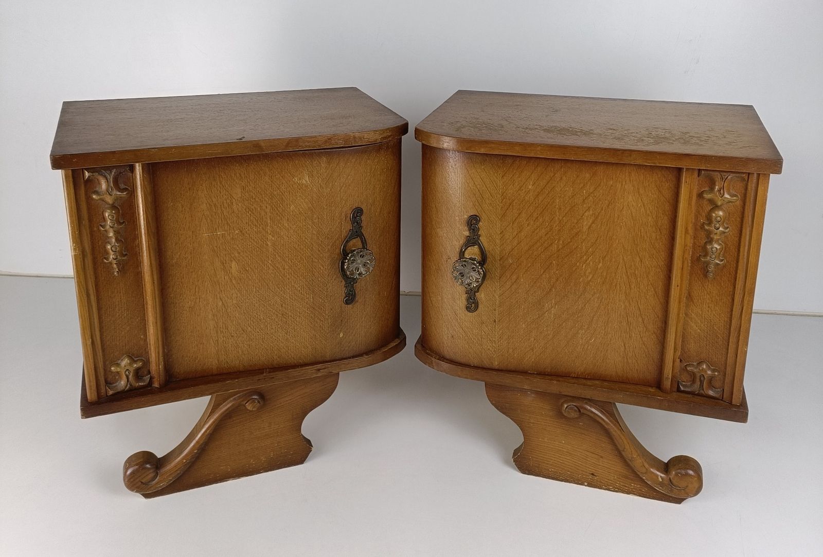 Pair Couple Vintage Nightstands End Tables Mid Century Modern Wood Night Stands photo furniture